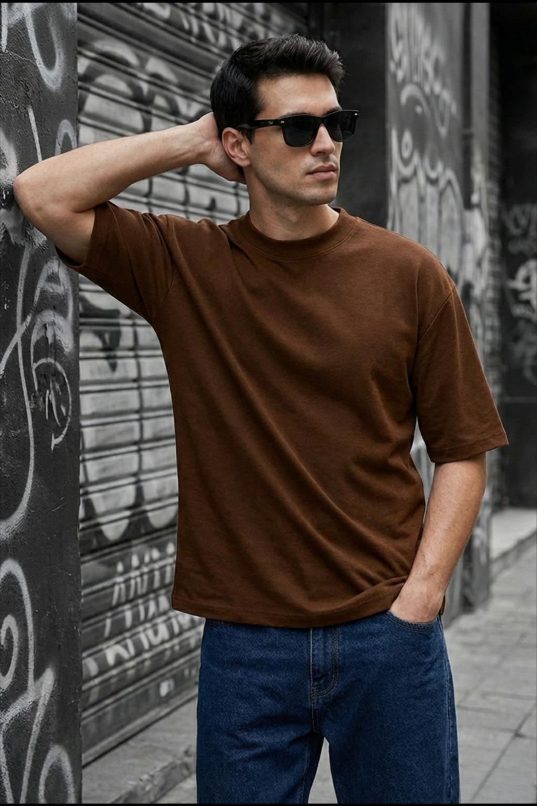 Benriy Erkek Oversize Basic Bisiklet Yaka Pamuklu T-Shirt Rahat Kesim Unisex Sevgili Kombini
