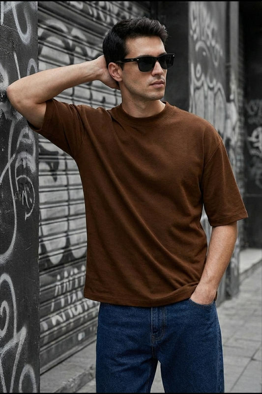 Benriy Erkek Oversize Basic Bisiklet Yaka Pamuklu T-Shirt Rahat Kesim Unisex Sevgili Kombini
