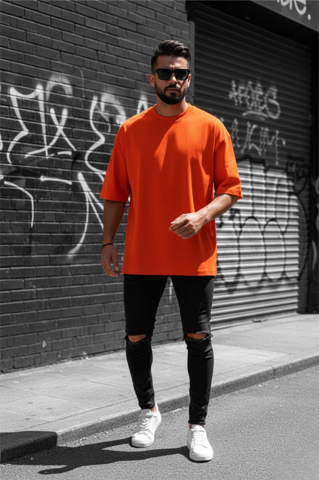 Benriy Erkek Oversize Basic Bisiklet Yaka Pamuklu T-Shirt Rahat Kesim Unisex Sevgili Kombini