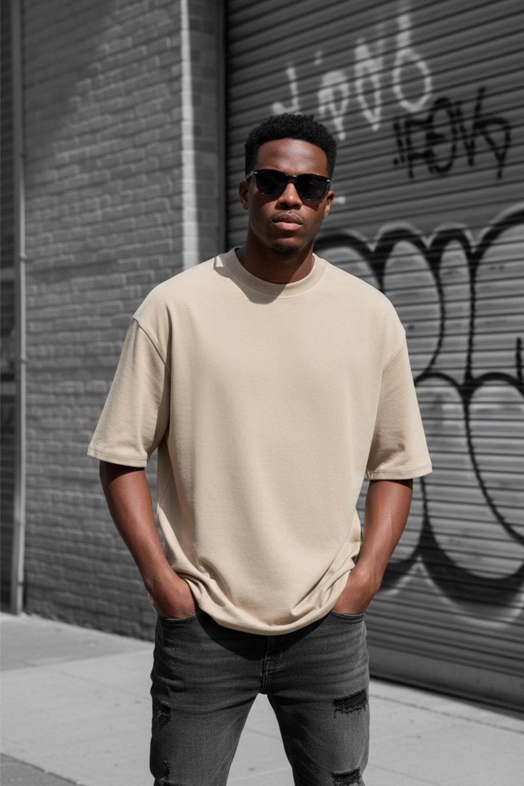 Benriy Erkek Oversize Basic Bisiklet Yaka Pamuklu T-Shirt Rahat Kesim Unisex Sevgili Kombini