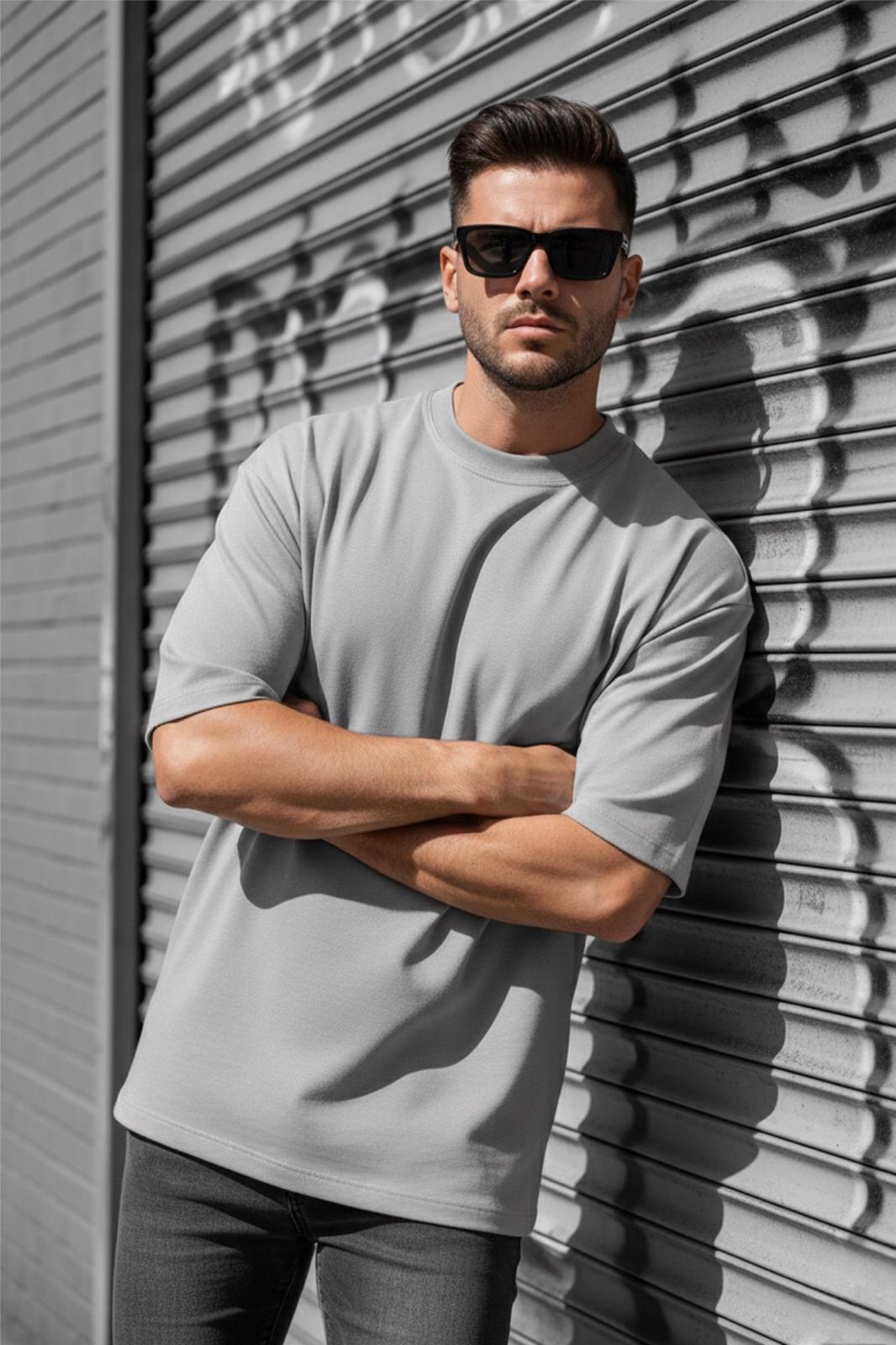 Benriy Erkek Oversize Basic Bisiklet Yaka Pamuklu T-Shirt Rahat Kesim Unisex Sevgili Kombini