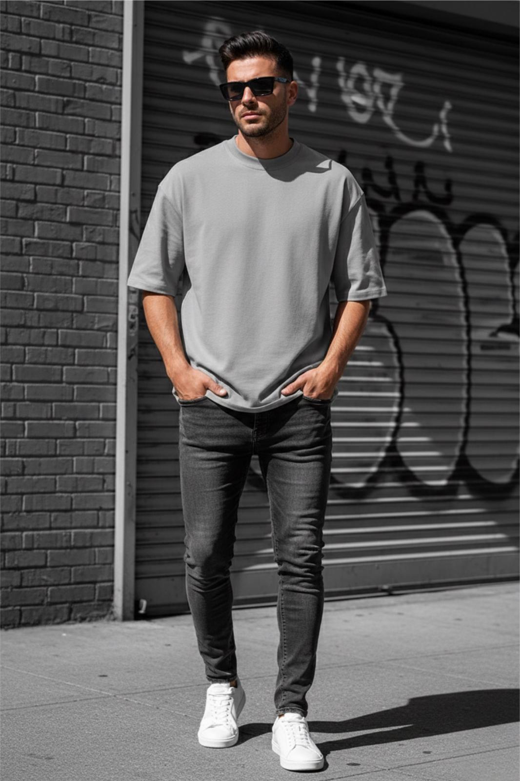 Benriy Erkek Oversize Basic Bisiklet Yaka Pamuklu T-Shirt Rahat Kesim Unisex Sevgili Kombini