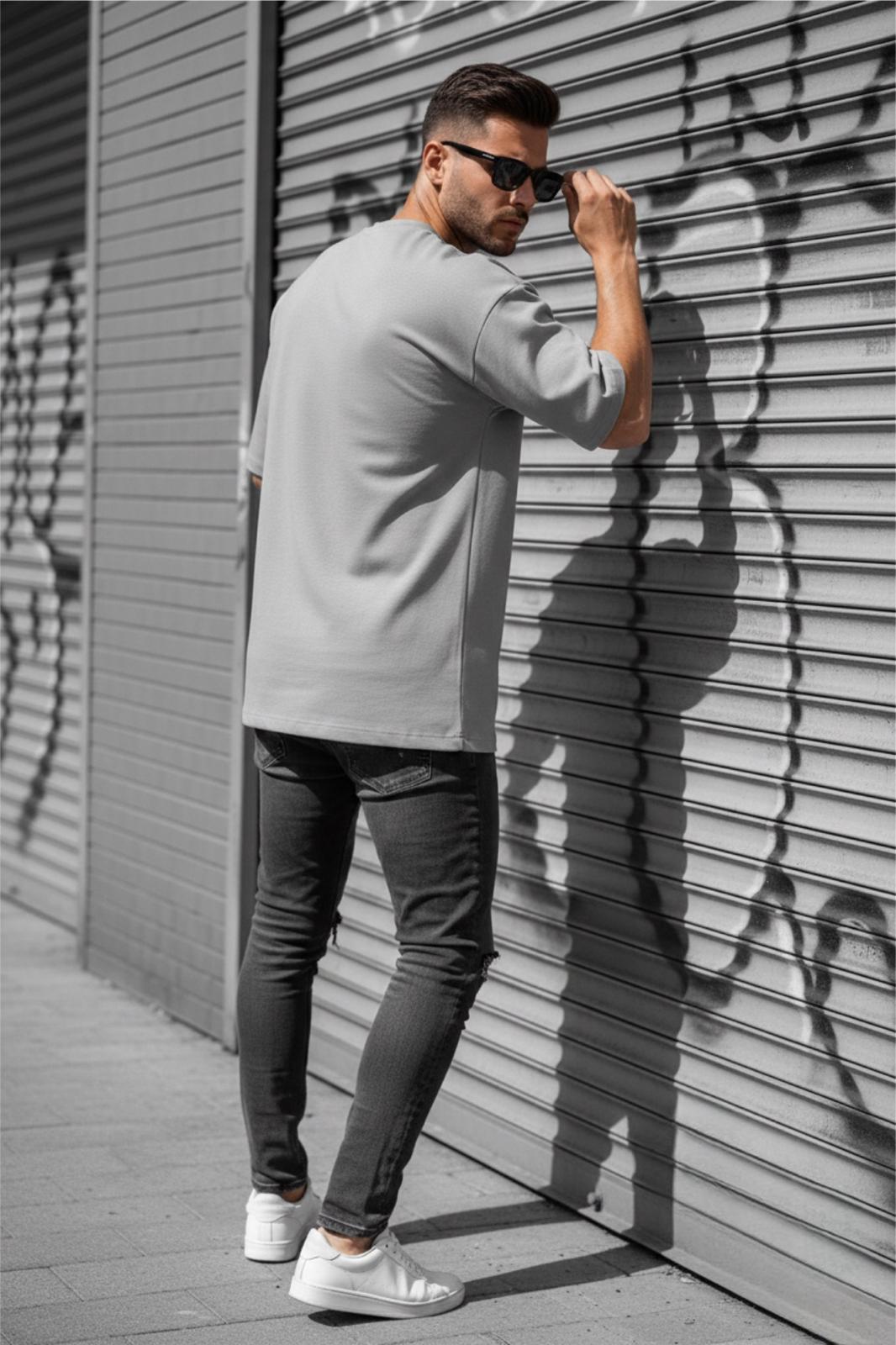 Benriy Erkek Oversize Basic Bisiklet Yaka Pamuklu T-Shirt Rahat Kesim Unisex Sevgili Kombini