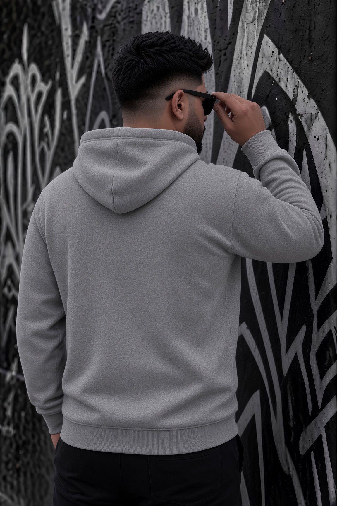 Bery Büyük Beden Erkek Kapüşonlu Basic Sweatshirt İki İplik Şardonlu Kanguru Cepli