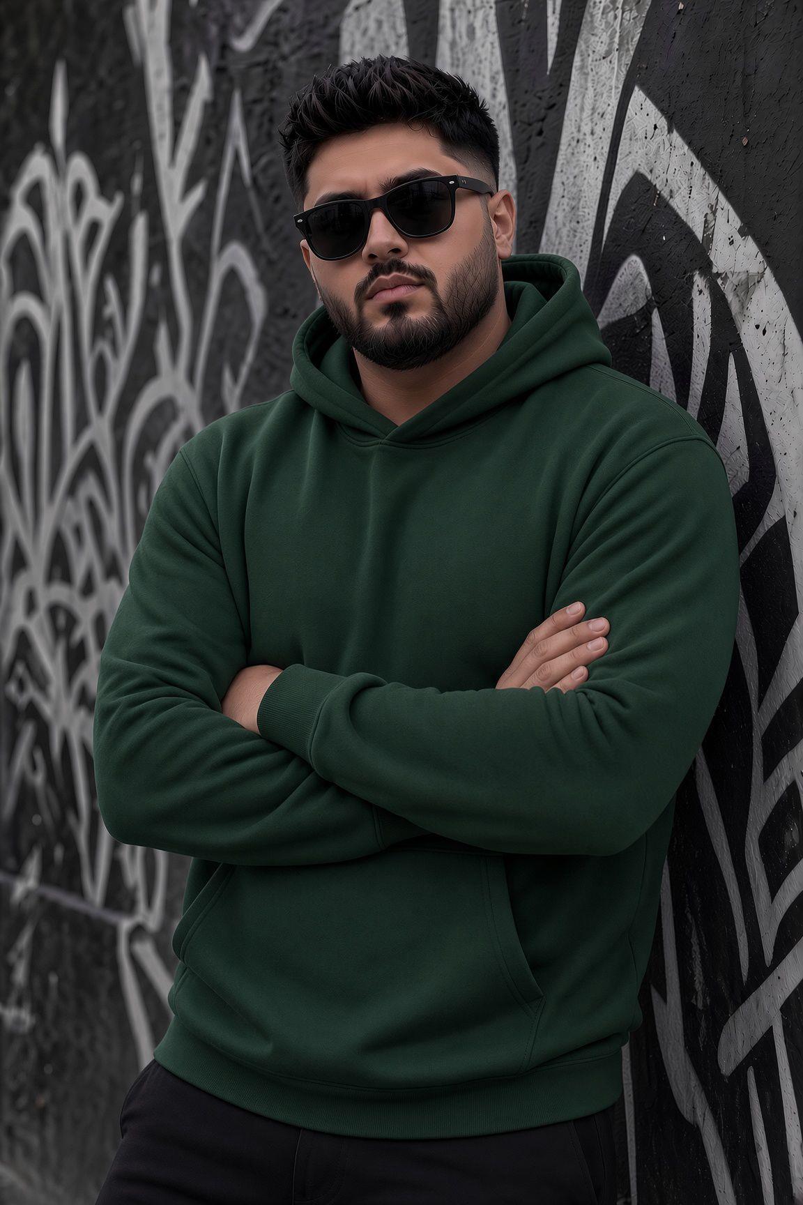 Bery Büyük Beden Erkek Kapüşonlu Basic Sweatshirt İki İplik Şardonlu Kanguru Cepli