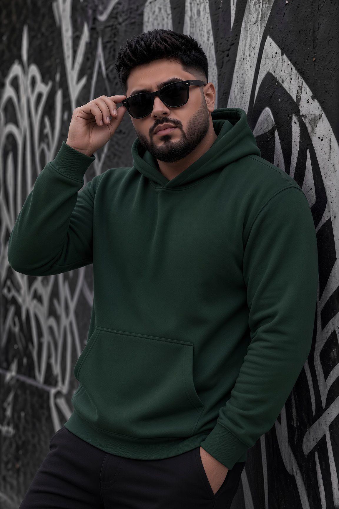Bery Büyük Beden Erkek Kapüşonlu Basic Sweatshirt İki İplik Şardonlu Kanguru Cepli