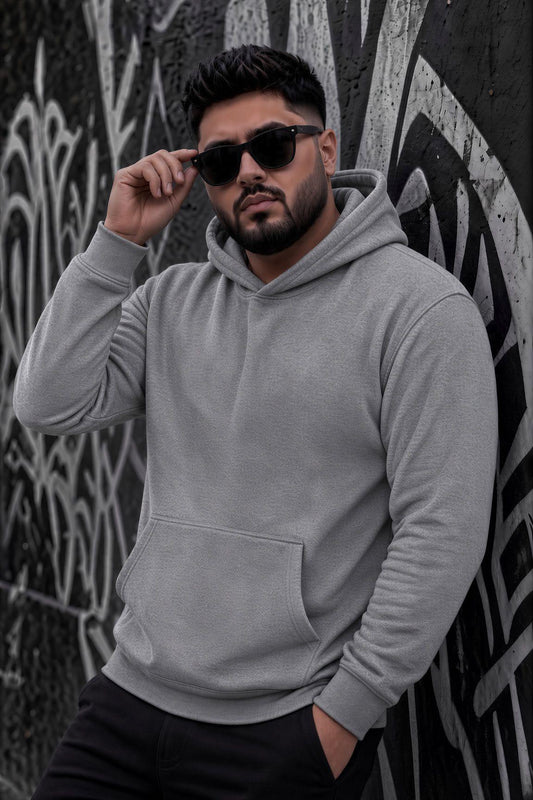 Bery Büyük Beden Erkek Kapüşonlu Basic Sweatshirt İki İplik Şardonlu Kanguru Cepli
