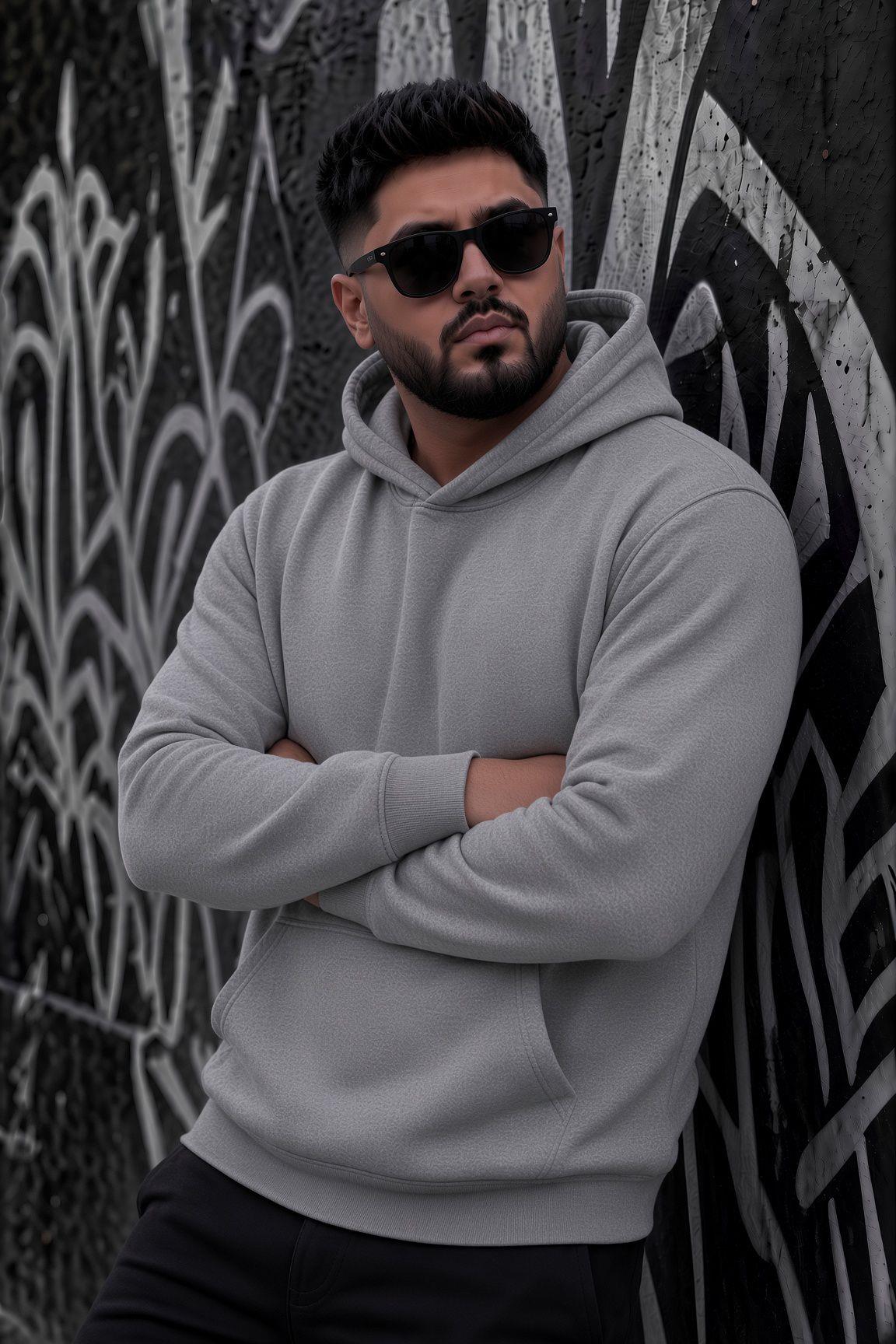 Bery Büyük Beden Erkek Kapüşonlu Basic Sweatshirt İki İplik Şardonlu Kanguru Cepli