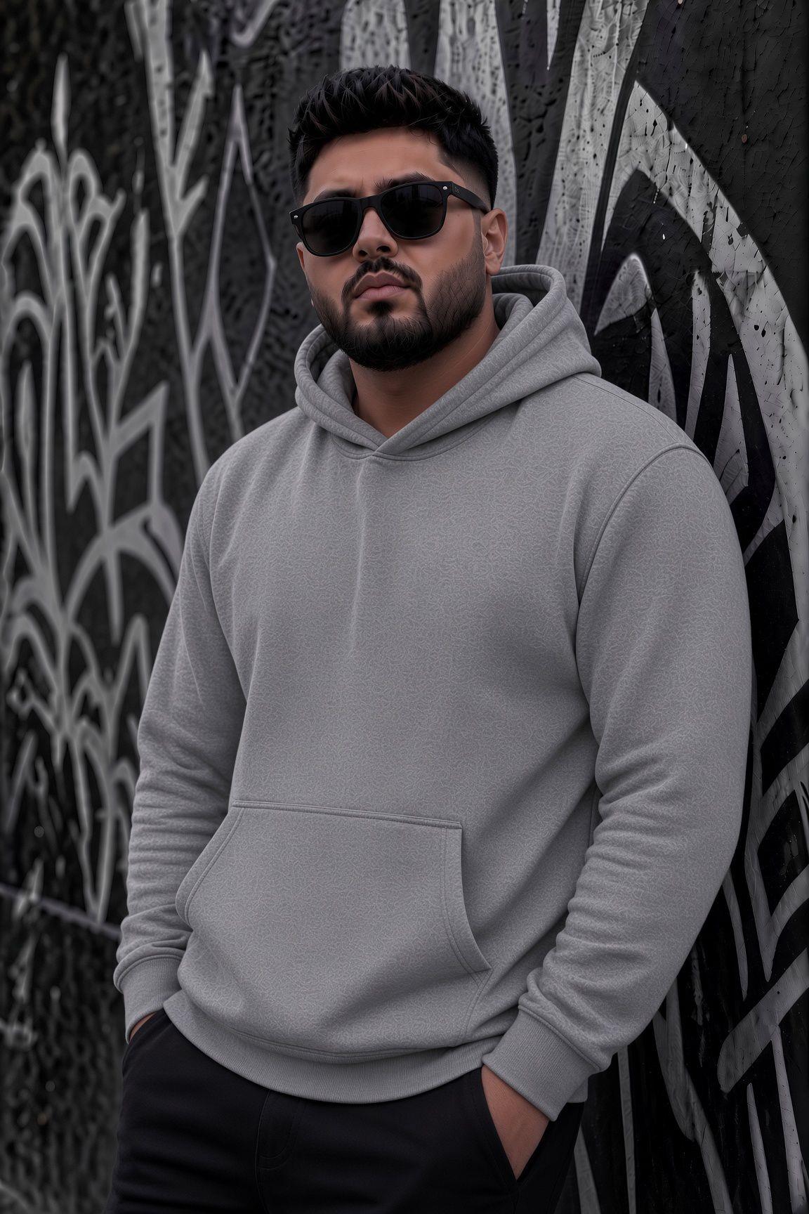 Bery Büyük Beden Erkek Kapüşonlu Basic Sweatshirt İki İplik Şardonlu Kanguru Cepli