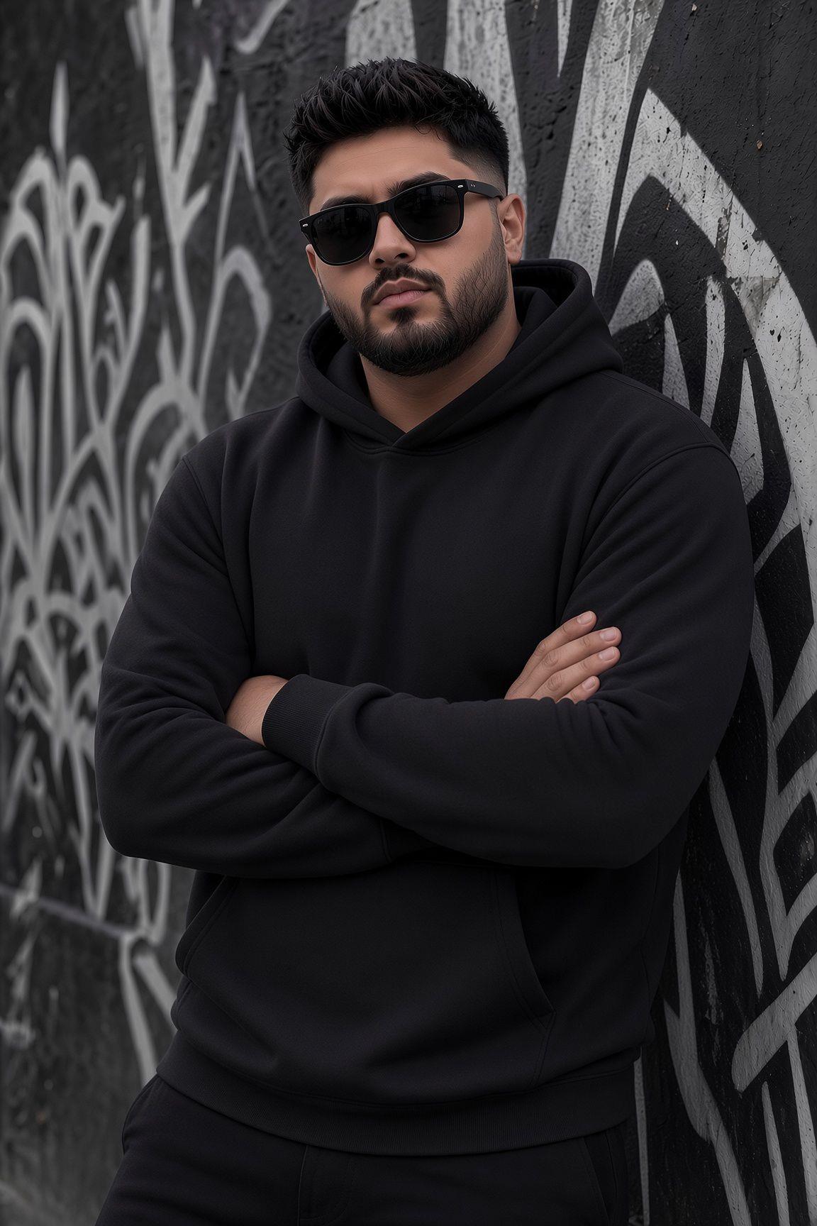 Bery Büyük Beden Erkek Kapüşonlu Basic Sweatshirt İki İplik Şardonlu Kanguru Cepli