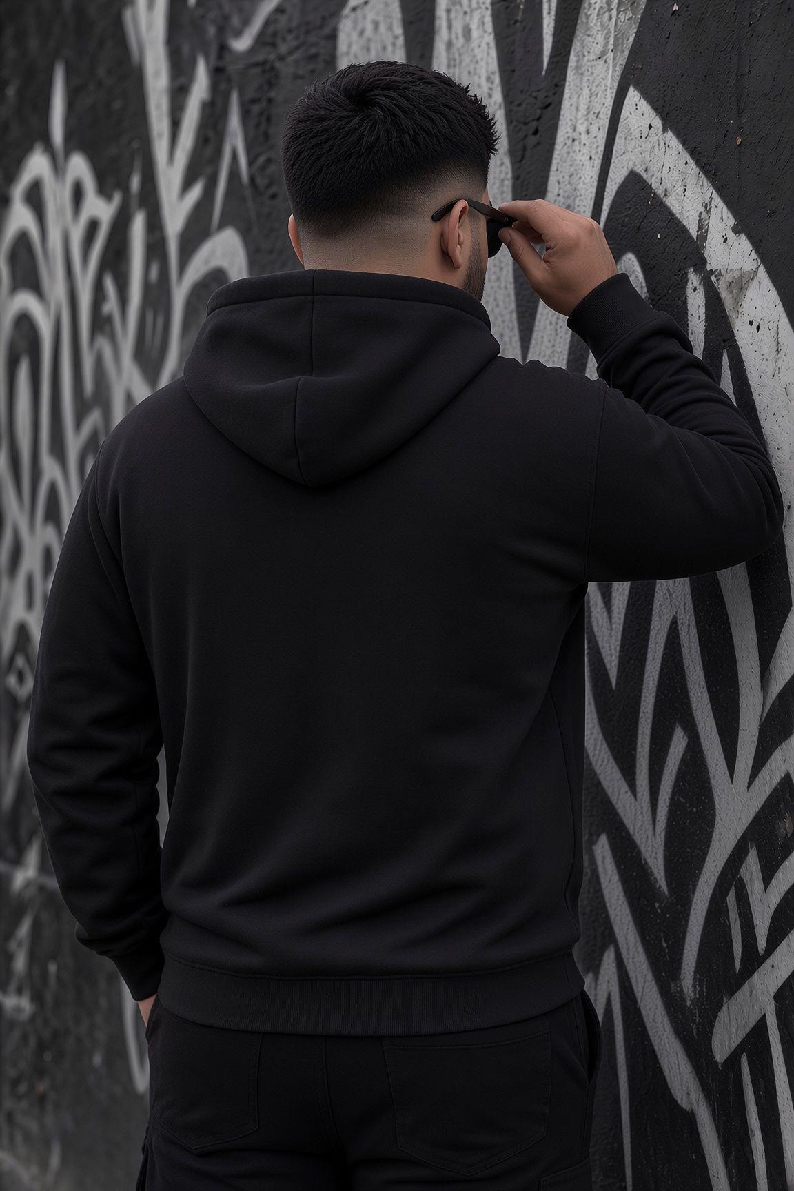 Bery Büyük Beden Erkek Kapüşonlu Basic Sweatshirt İki İplik Şardonlu Kanguru Cepli