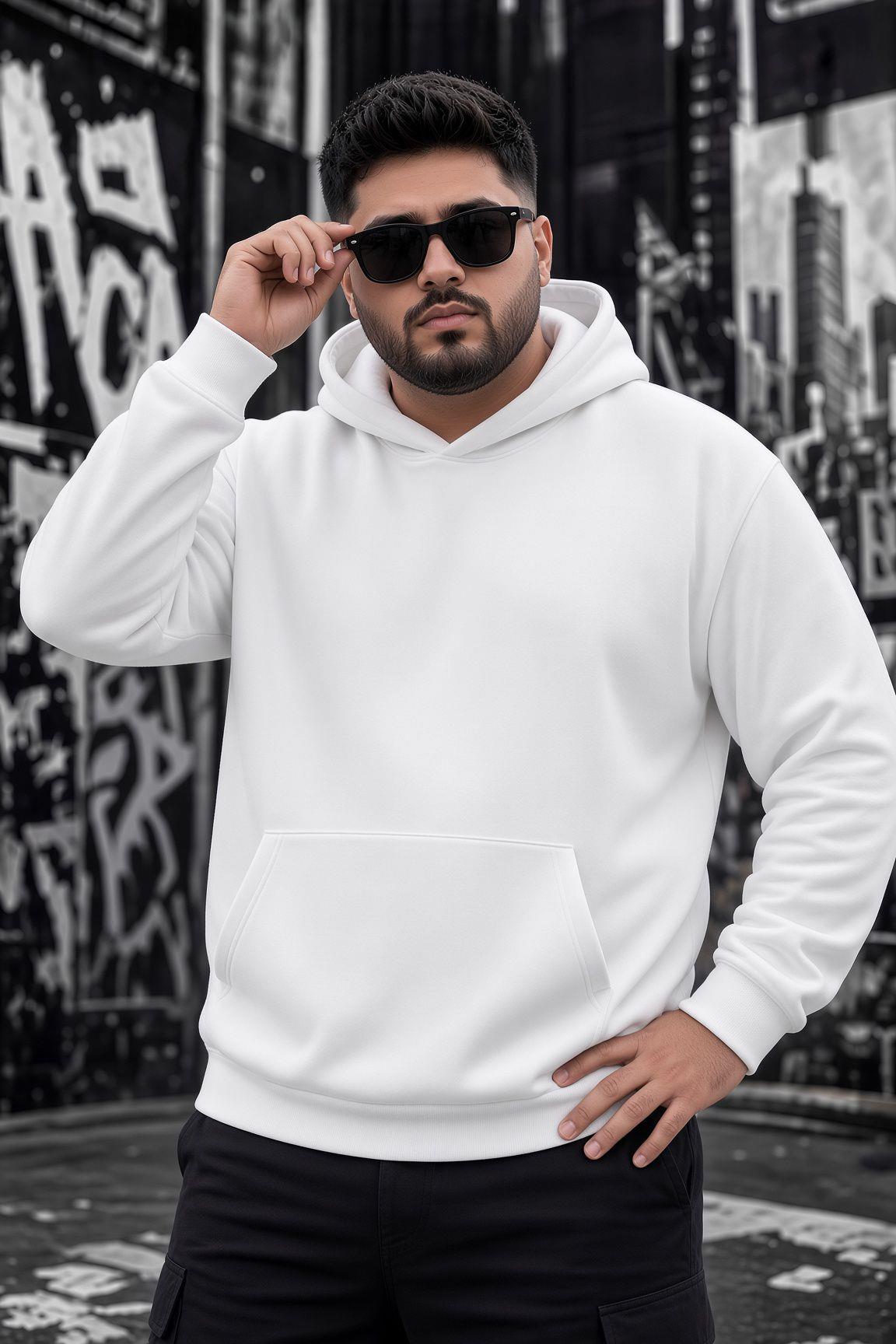 Bery Büyük Beden Erkek Kapüşonlu Basic Sweatshirt İki İplik Şardonlu Kanguru Cepli