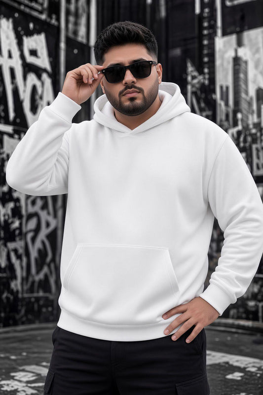 Bery Büyük Beden Erkek Kapüşonlu Basic Sweatshirt İki İplik Şardonlu Kanguru Cepli