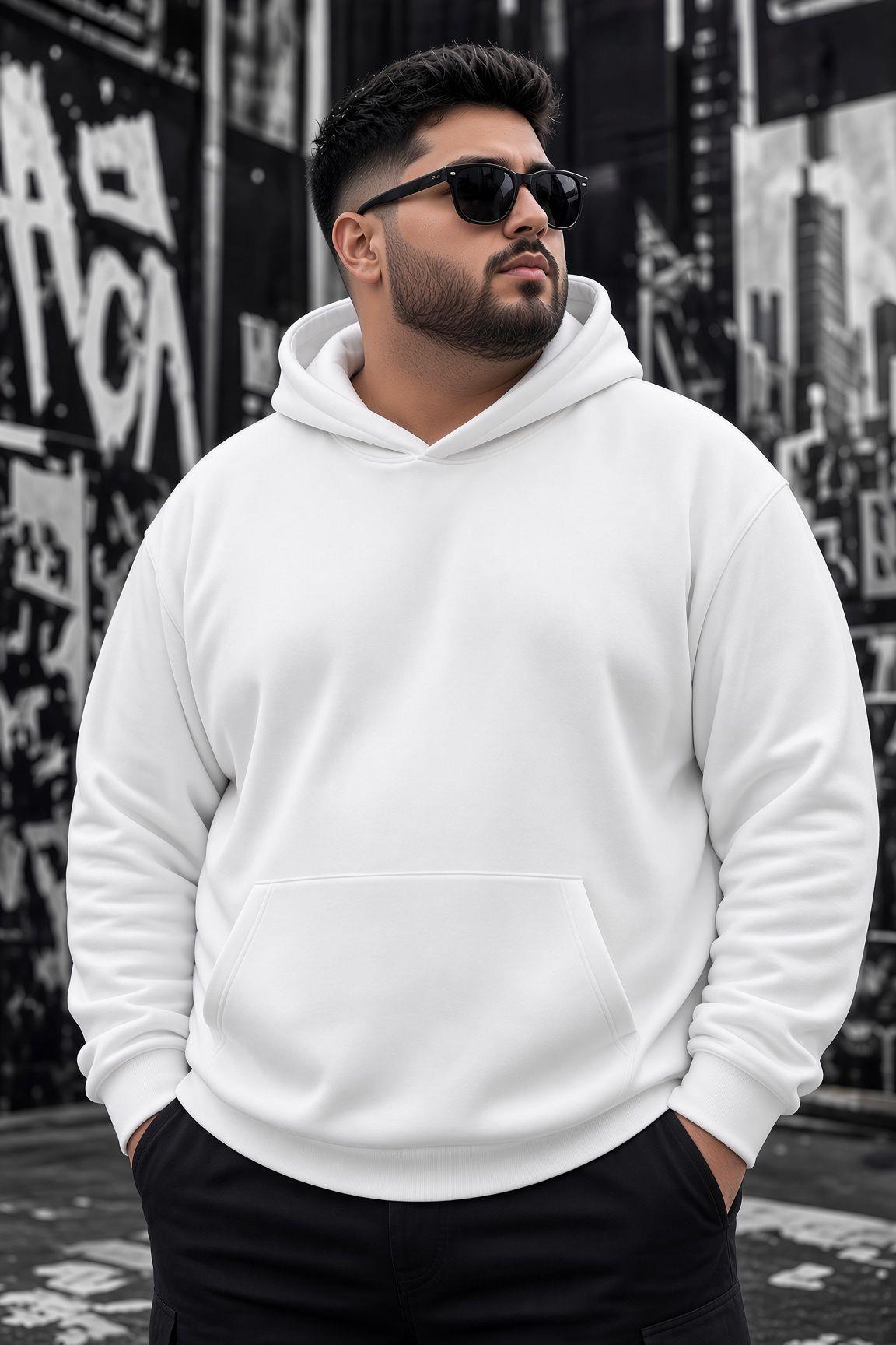 Bery Büyük Beden Erkek Kapüşonlu Basic Sweatshirt İki İplik Şardonlu Kanguru Cepli