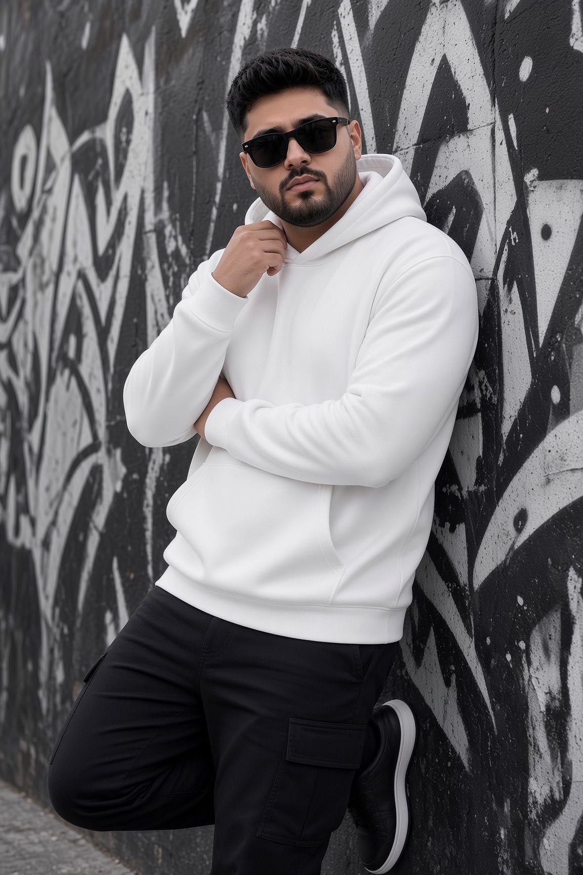 Bery Büyük Beden Erkek Kapüşonlu Basic Sweatshirt İki İplik Şardonlu Kanguru Cepli