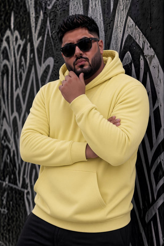 Bery Büyük Beden Erkek Kapüşonlu Basic Sweatshirt İki İplik Şardonlu Kanguru Cepli