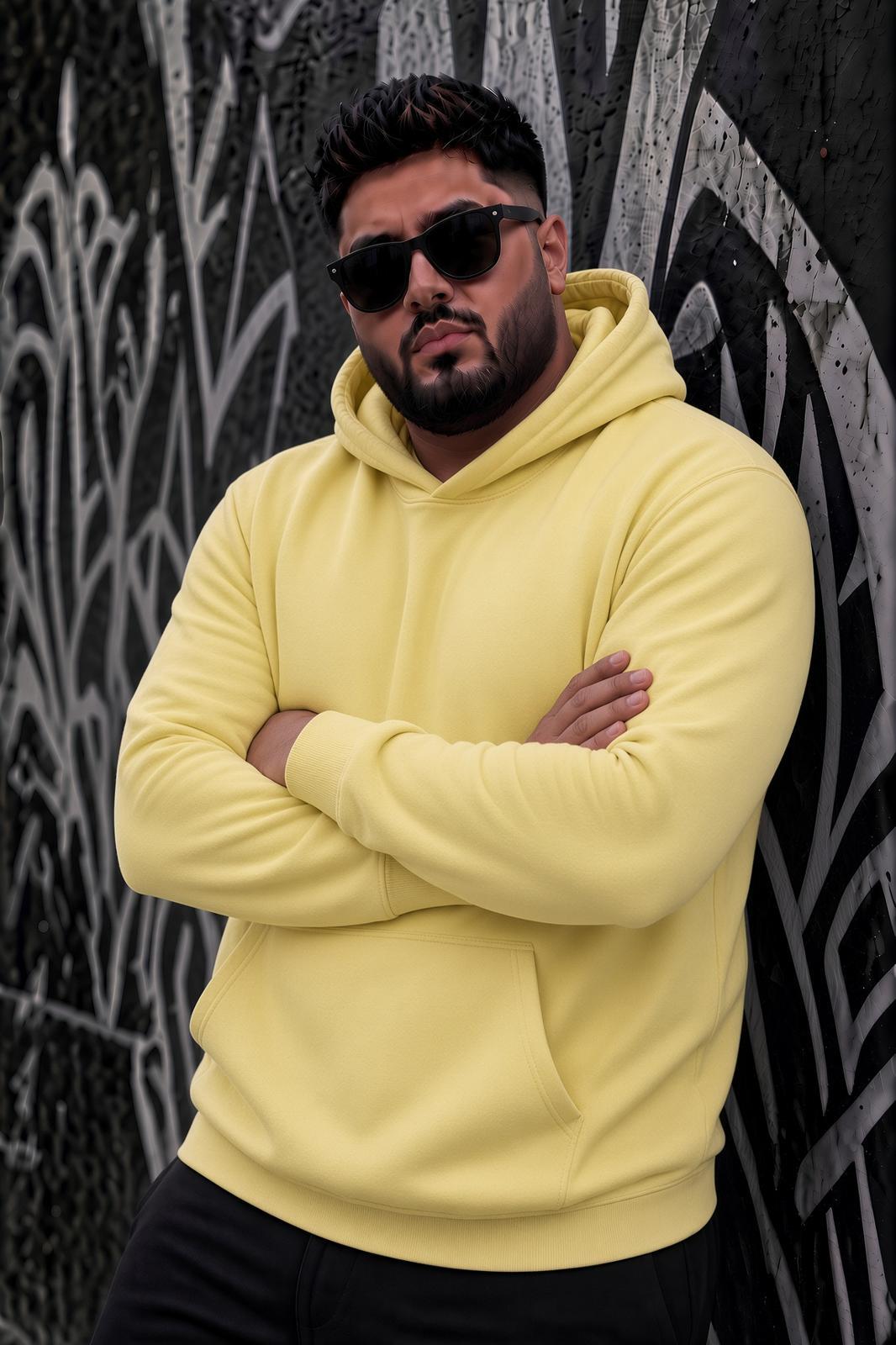 Bery Büyük Beden Erkek Kapüşonlu Basic Sweatshirt İki İplik Şardonlu Kanguru Cepli