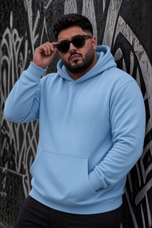 Bery Büyük Beden Erkek Kapüşonlu Basic Sweatshirt İki İplik Şardonlu Kanguru Cepli