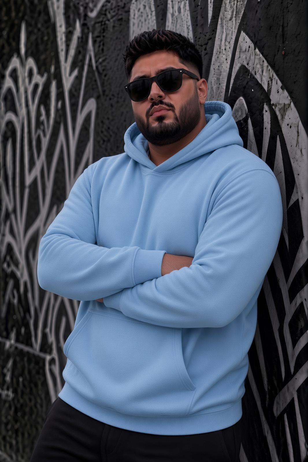 Bery Büyük Beden Erkek Kapüşonlu Basic Sweatshirt İki İplik Şardonlu Kanguru Cepli