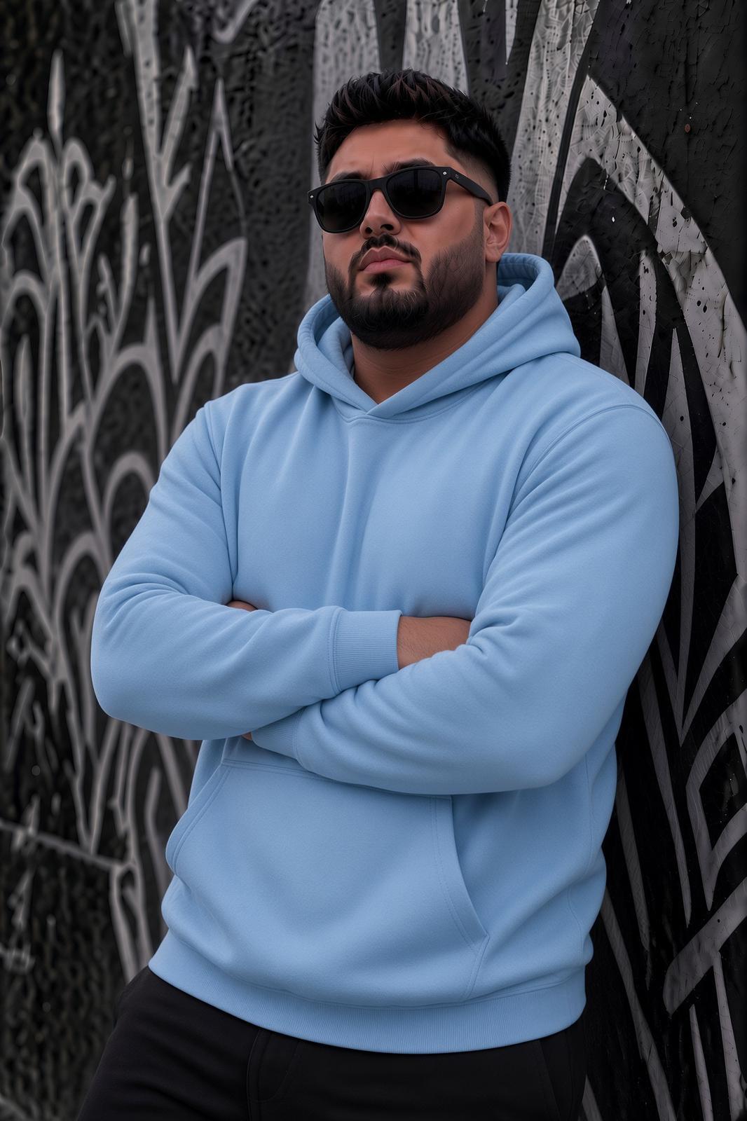 Bery Büyük Beden Erkek Kapüşonlu Basic Sweatshirt İki İplik Şardonlu Kanguru Cepli