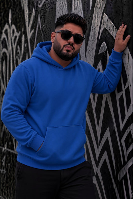 Bery Büyük Beden Erkek Kapüşonlu Basic Sweatshirt İki İplik Şardonlu Kanguru Cepli