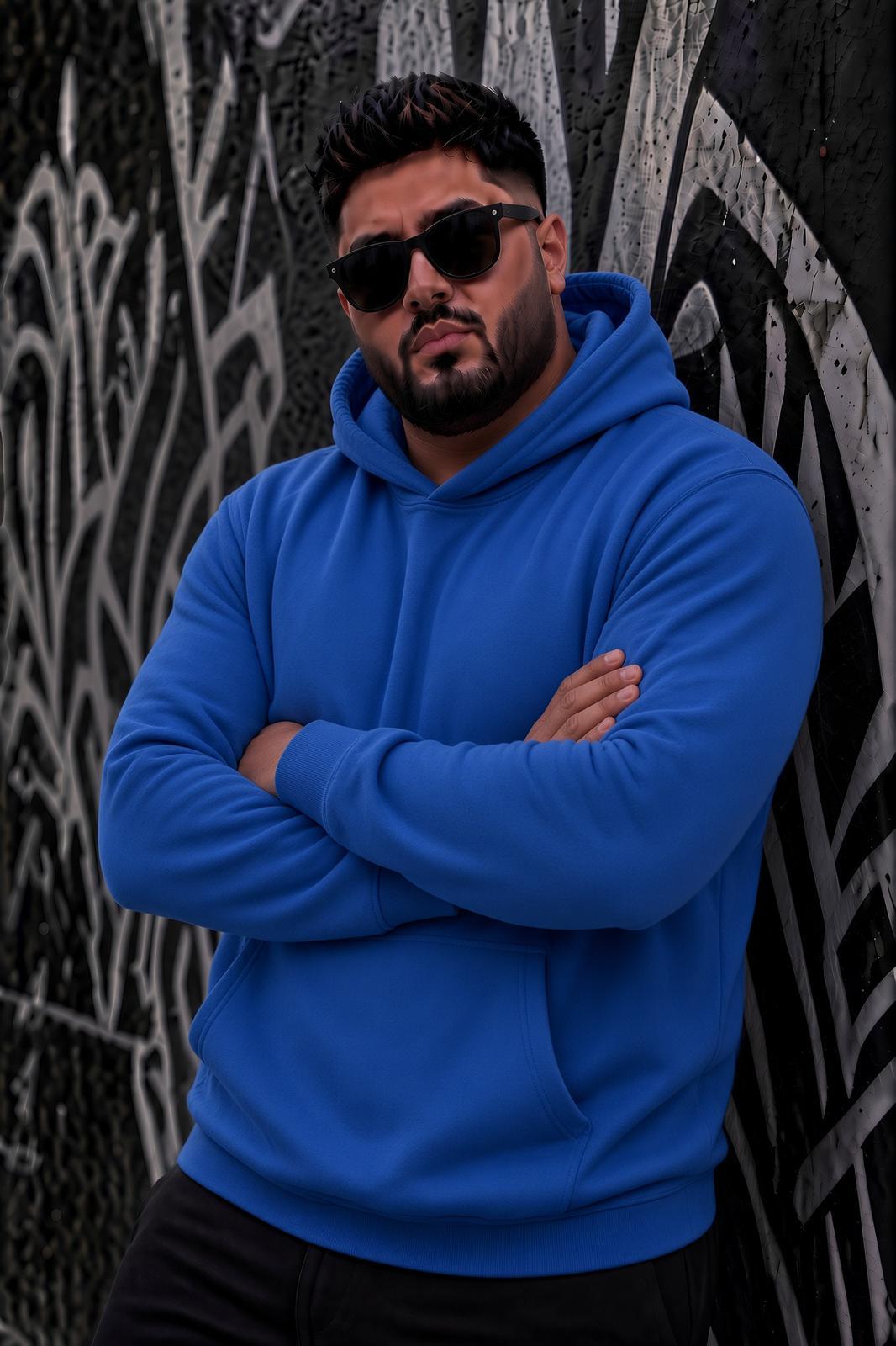 Bery Büyük Beden Erkek Kapüşonlu Basic Sweatshirt İki İplik Şardonlu Kanguru Cepli