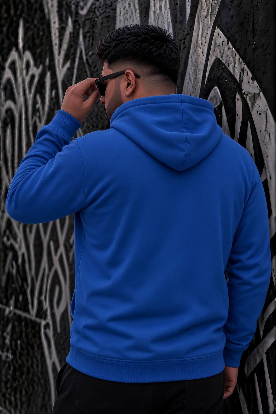 Bery Büyük Beden Erkek Kapüşonlu Basic Sweatshirt İki İplik Şardonlu Kanguru Cepli