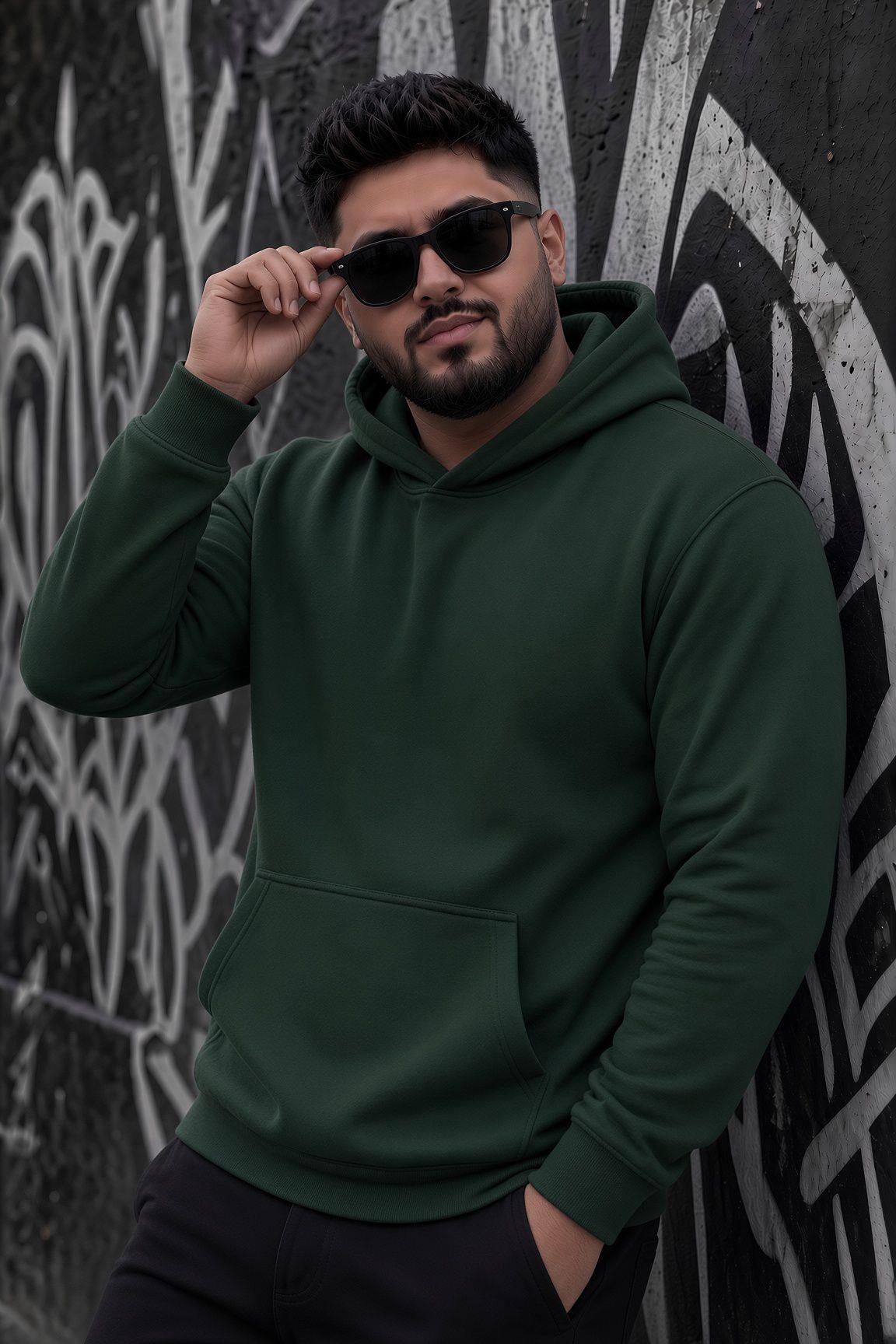 Bery Büyük Beden Erkek Kapüşonlu Basic Sweatshirt İki İplik Şardonlu Kanguru Cepli