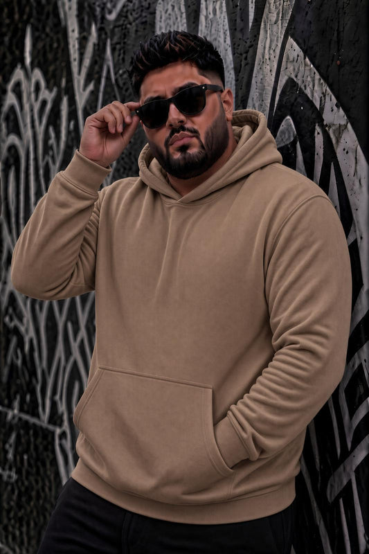 Bery Büyük Beden Erkek Kapüşonlu Basic Sweatshirt İki İplik Şardonlu Kanguru Cepli