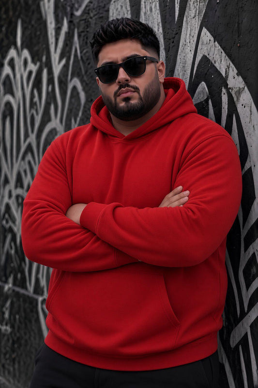 Bery Büyük Beden Erkek Kapüşonlu Basic Sweatshirt İki İplik Şardonlu Kanguru Cepli