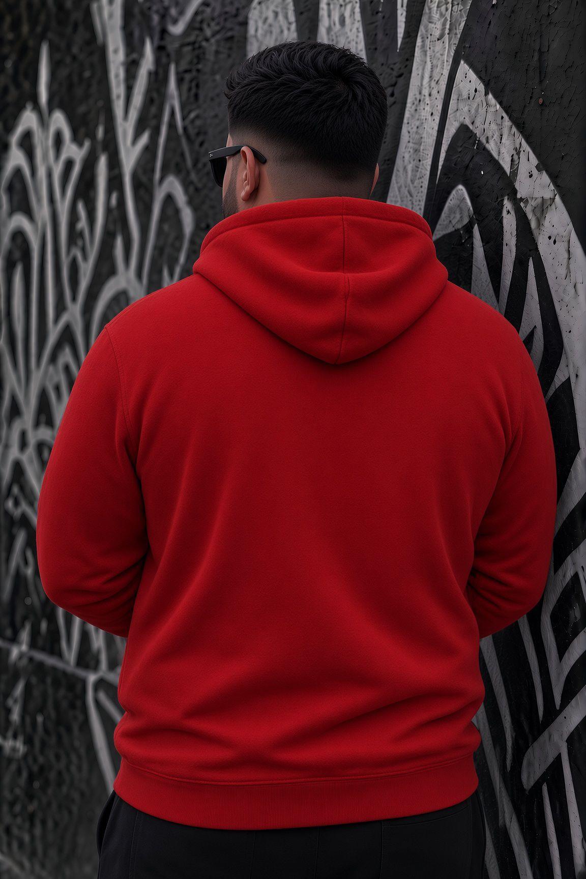 Bery Büyük Beden Erkek Kapüşonlu Basic Sweatshirt İki İplik Şardonlu Kanguru Cepli