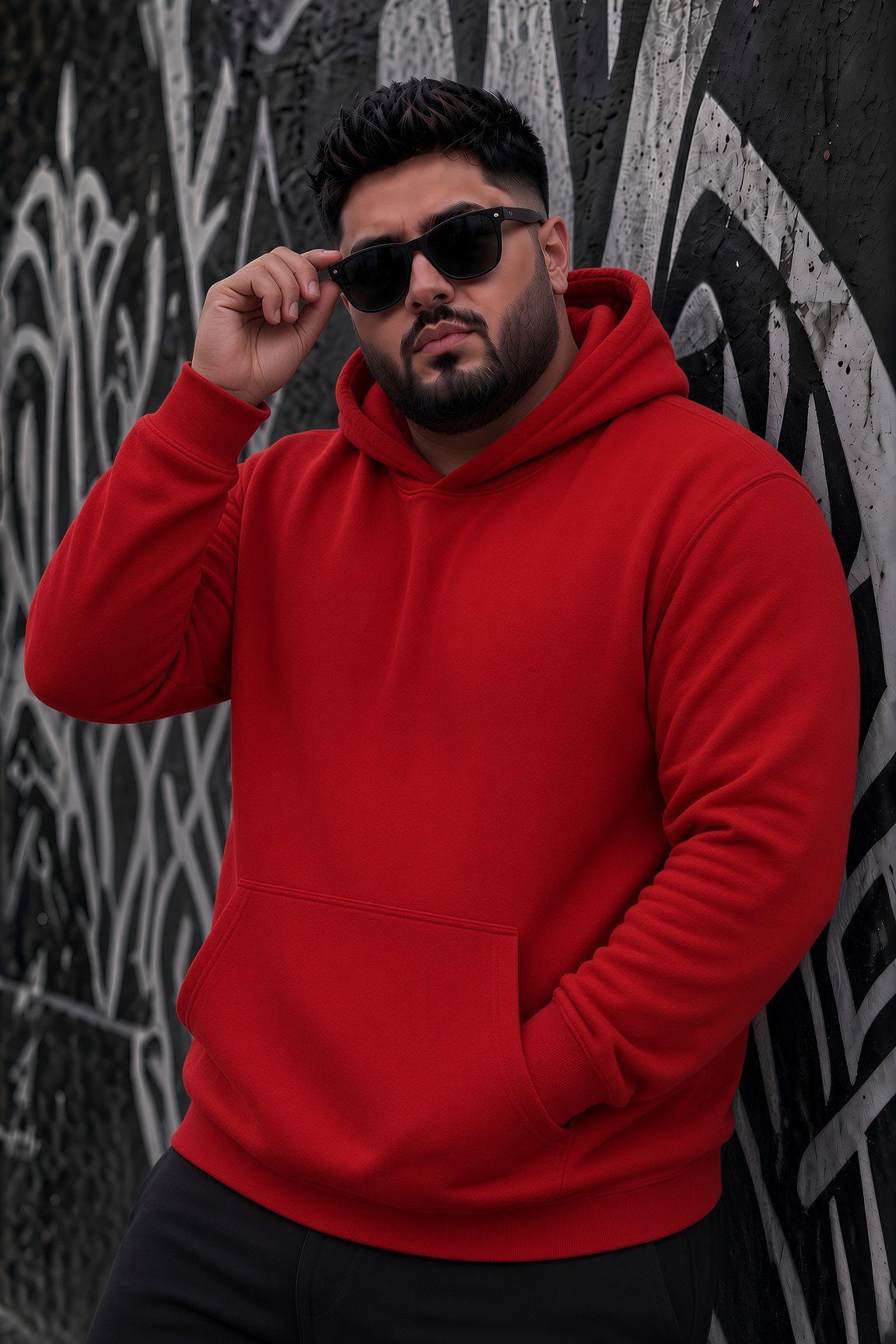 Bery Büyük Beden Erkek Kapüşonlu Basic Sweatshirt İki İplik Şardonlu Kanguru Cepli