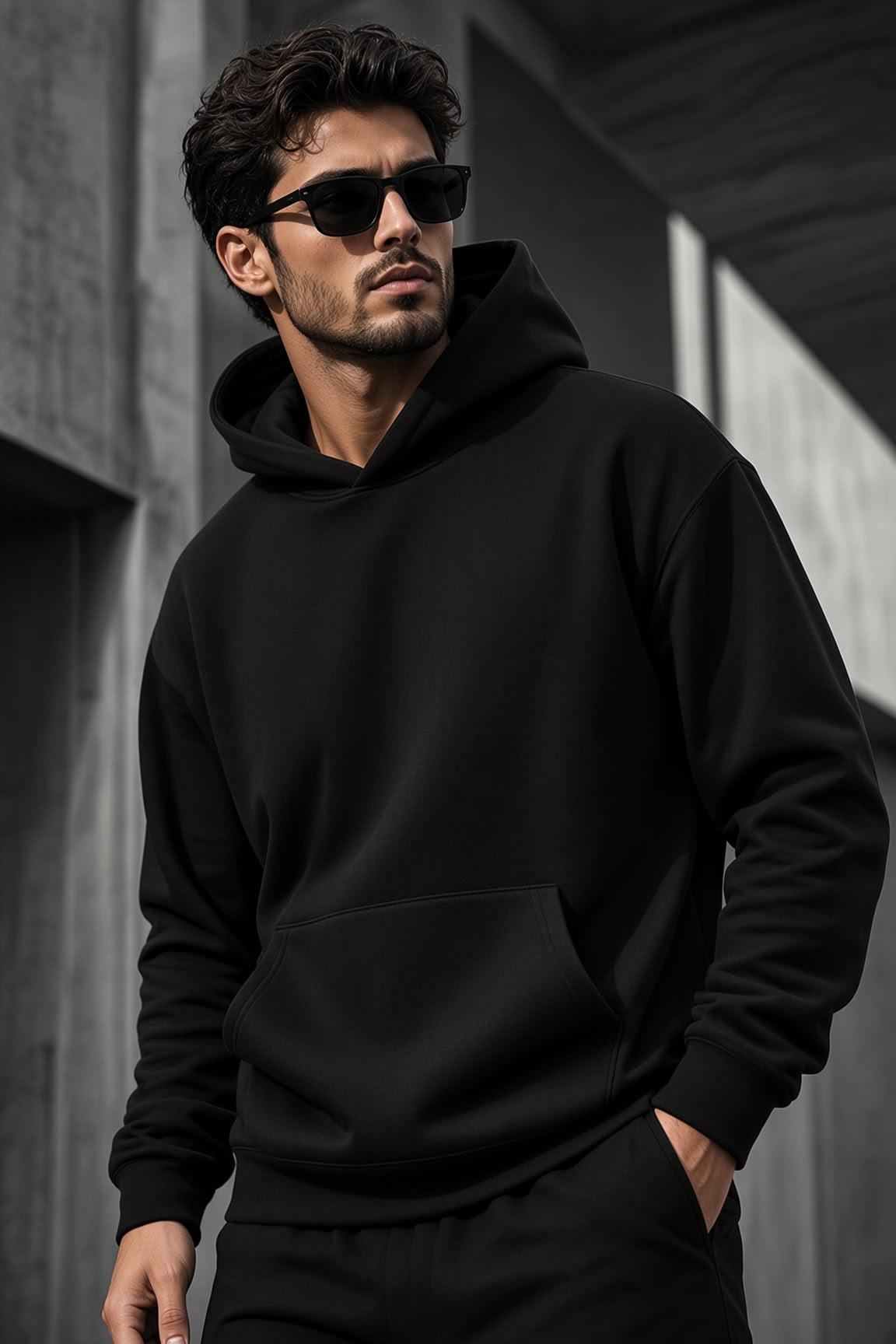 Bery Erkek İki İplik Şardonlu Kapüşonlu Basic Sweatshirt | Kanguru Cepli Düz Renk Günlük Hoodie