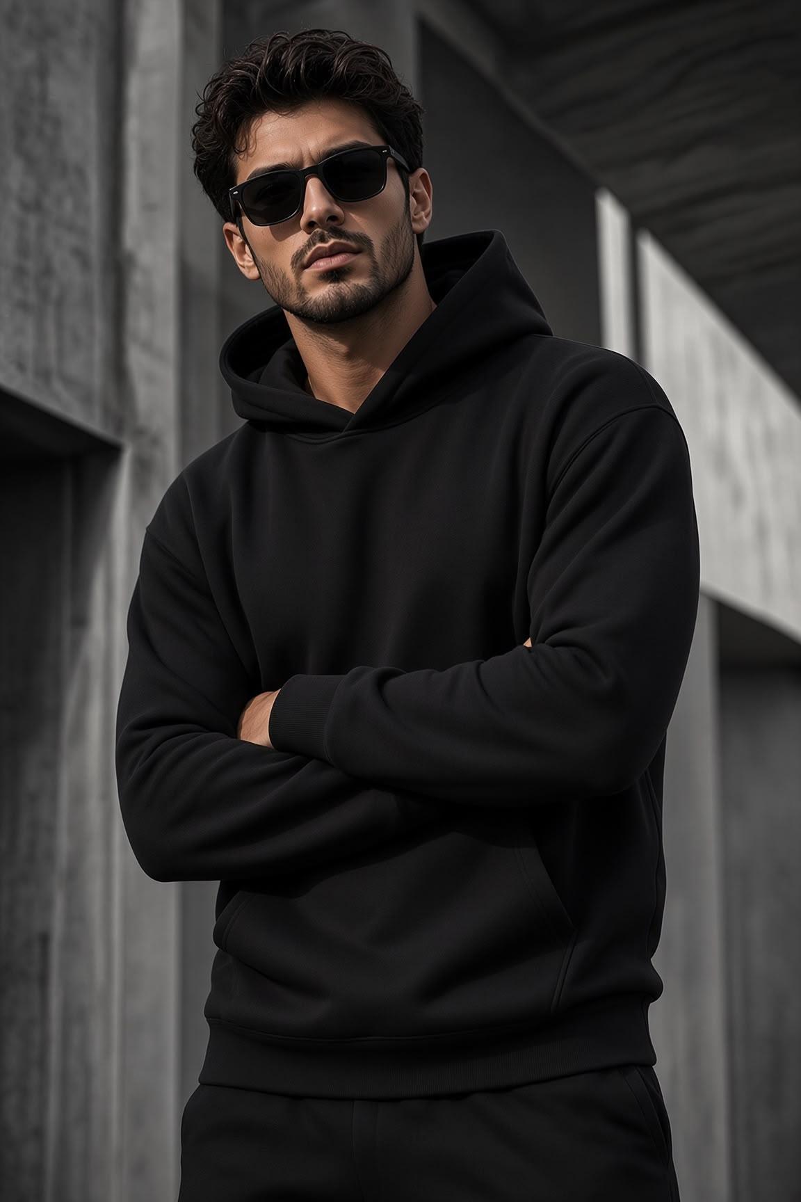 Bery Erkek İki İplik Şardonlu Kapüşonlu Basic Sweatshirt | Kanguru Cepli Düz Renk Günlük Hoodie