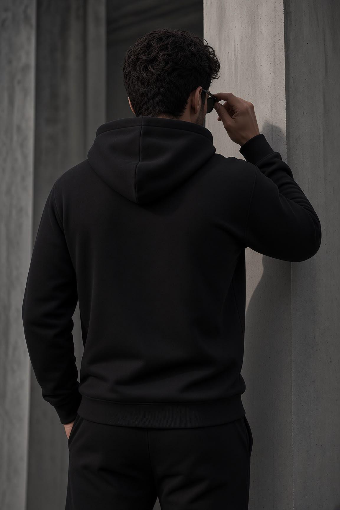 Bery Erkek İki İplik Şardonlu Kapüşonlu Basic Sweatshirt | Kanguru Cepli Düz Renk Günlük Hoodie