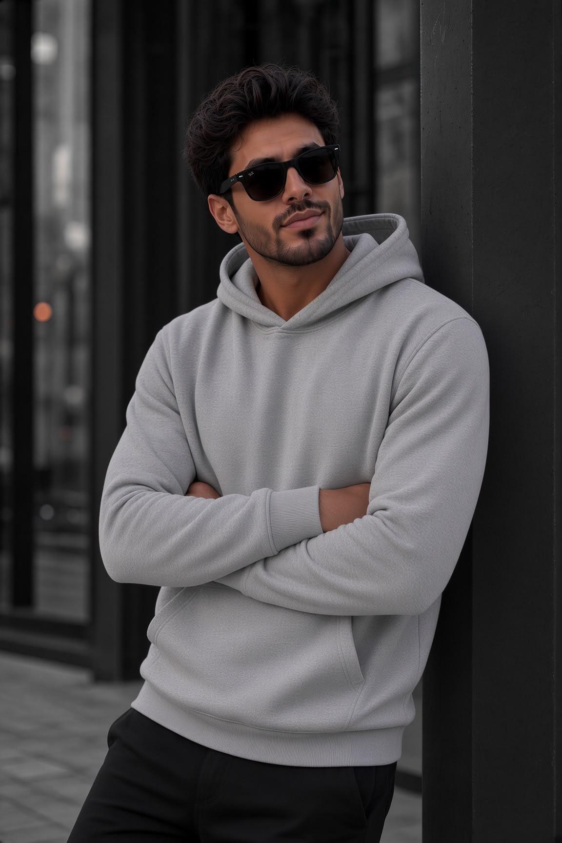 Bery Erkek İki İplik Şardonlu Kapüşonlu Basic Sweatshirt | Kanguru Cepli Düz Renk Günlük Hoodie
