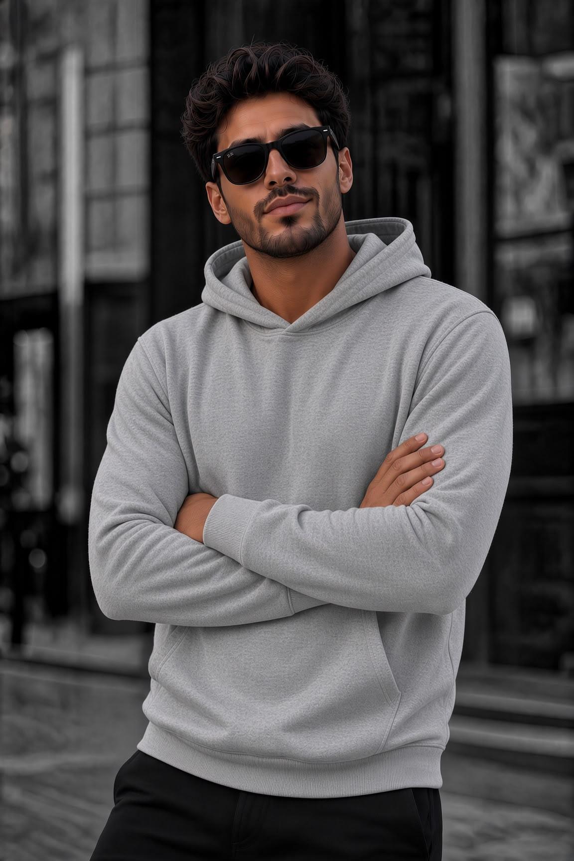 Bery Erkek İki İplik Şardonlu Kapüşonlu Basic Sweatshirt | Kanguru Cepli Düz Renk Günlük Hoodie