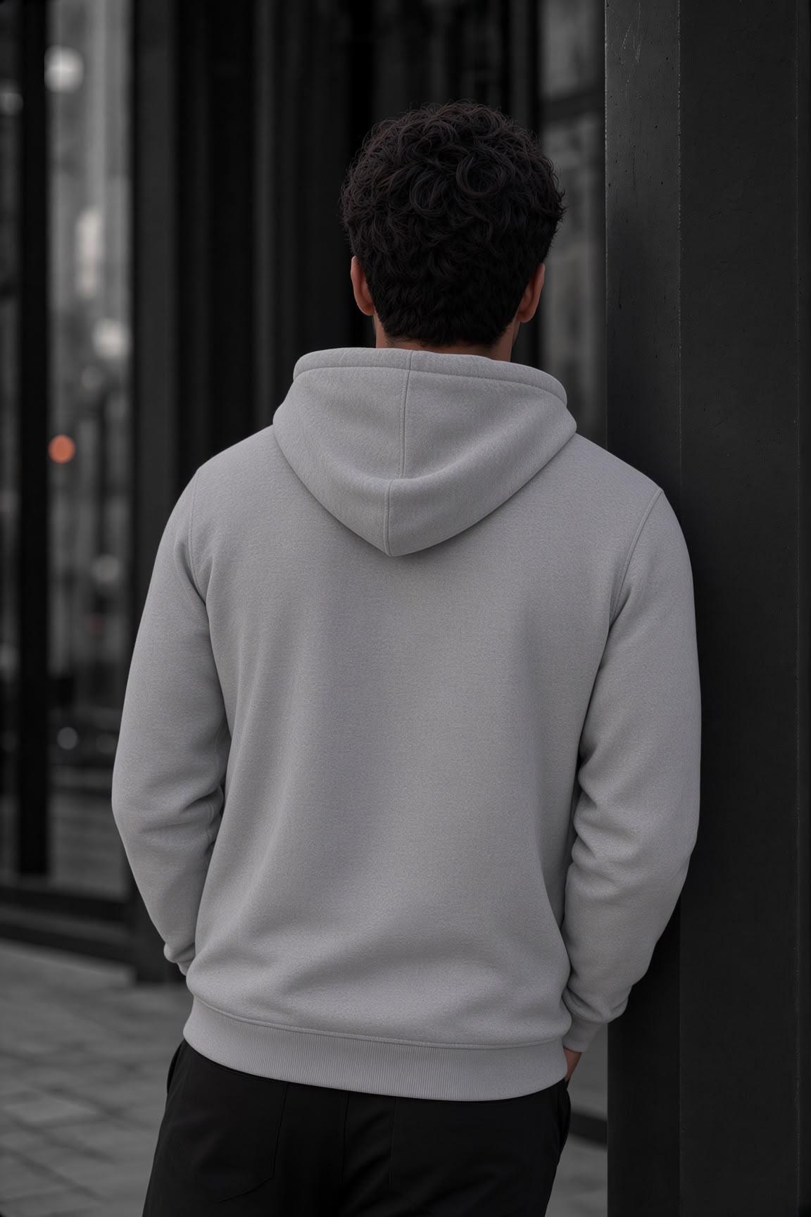 Bery Erkek İki İplik Şardonlu Kapüşonlu Basic Sweatshirt | Kanguru Cepli Düz Renk Günlük Hoodie