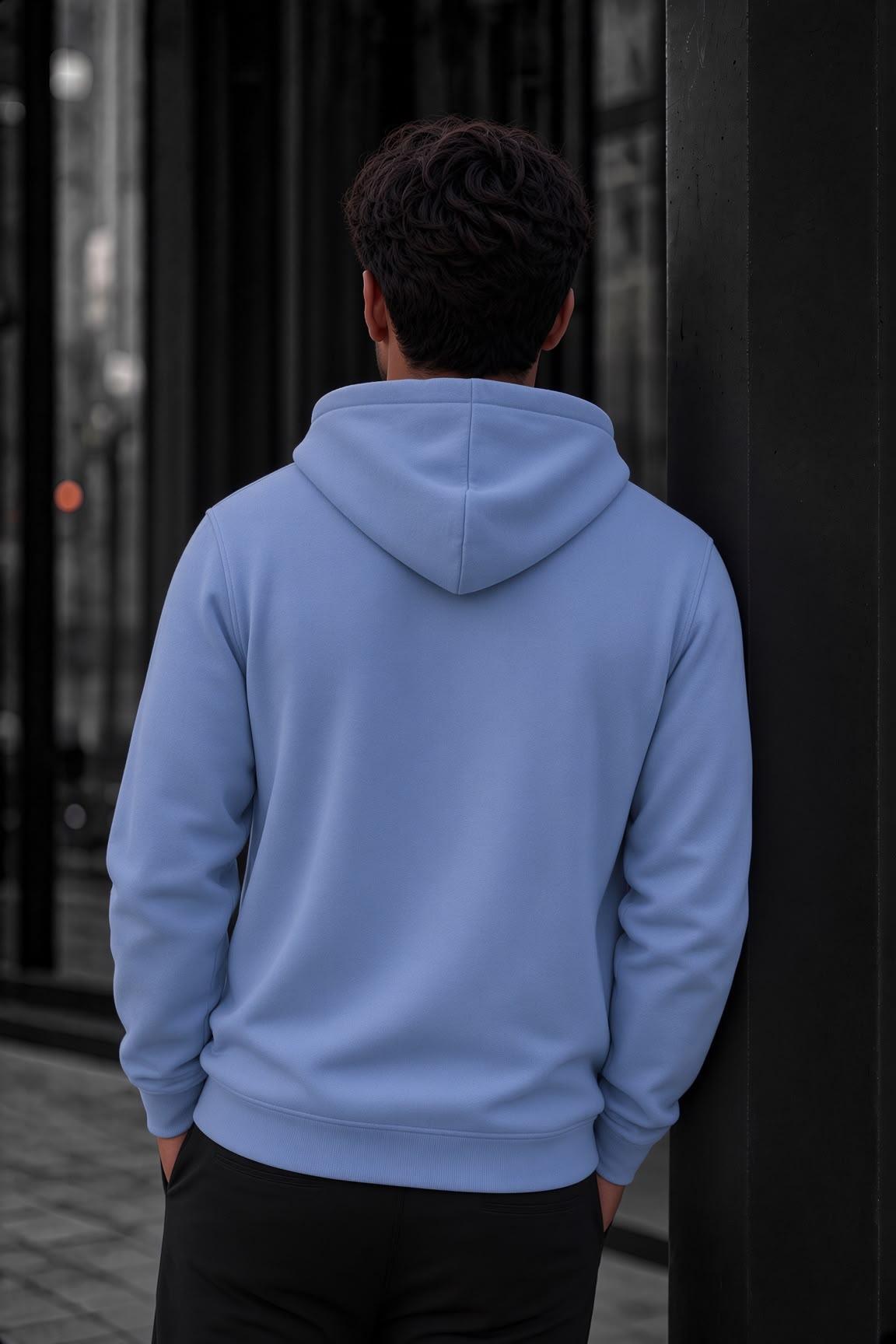 Bery Erkek İki İplik Şardonlu Kapüşonlu Basic Sweatshirt | Kanguru Cepli Düz Renk Günlük Hoodie