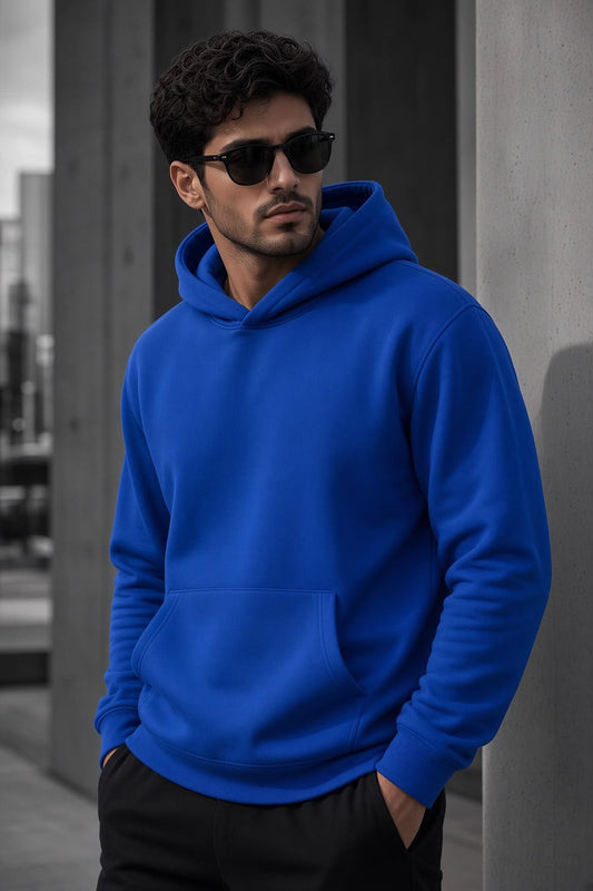 Bery Erkek İki İplik Şardonlu Kapüşonlu Basic Sweatshirt | Kanguru Cepli Düz Renk Günlük Hoodie