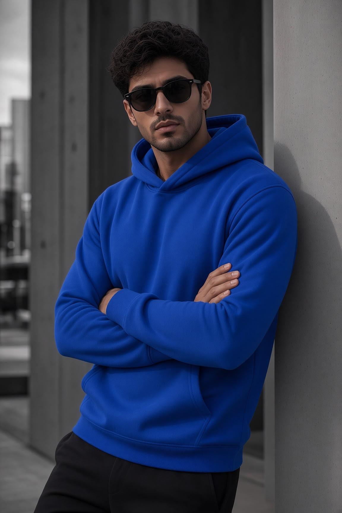Bery Erkek İki İplik Şardonlu Kapüşonlu Basic Sweatshirt | Kanguru Cepli Düz Renk Günlük Hoodie