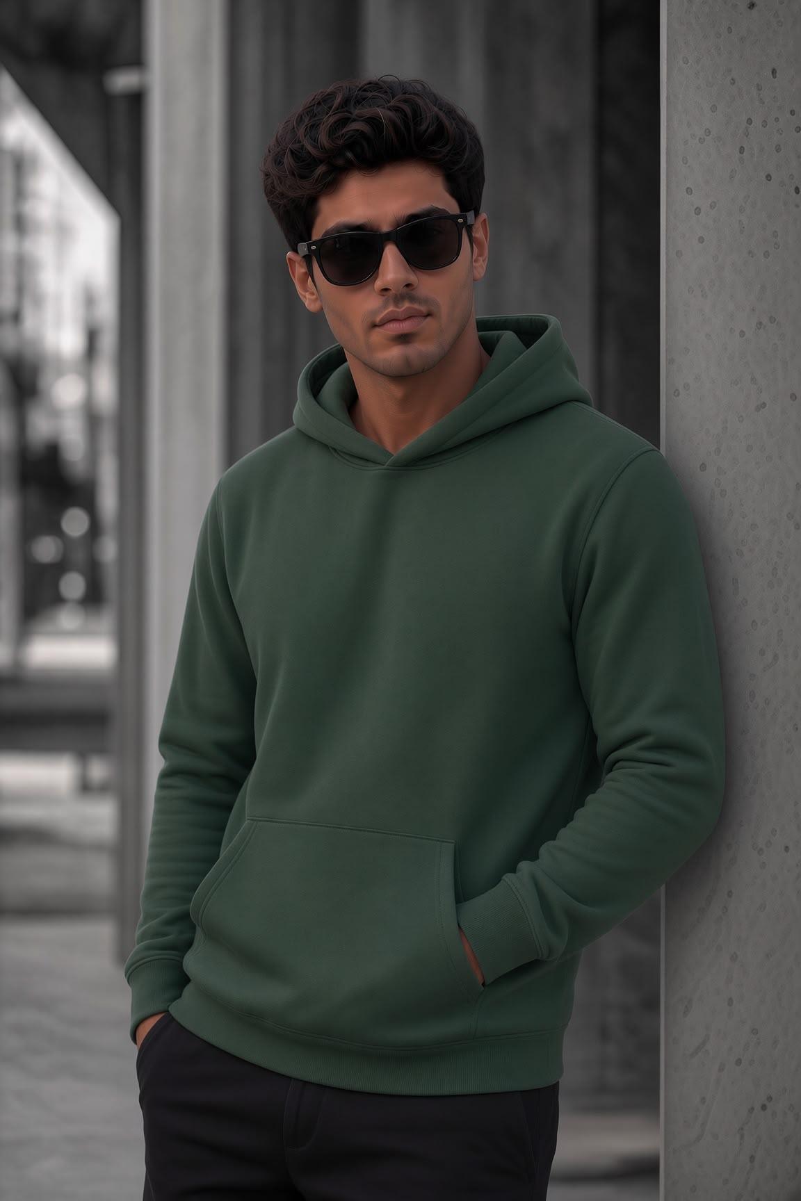 Bery Erkek İki İplik Şardonlu Kapüşonlu Basic Sweatshirt | Kanguru Cepli Düz Renk Günlük Hoodie
