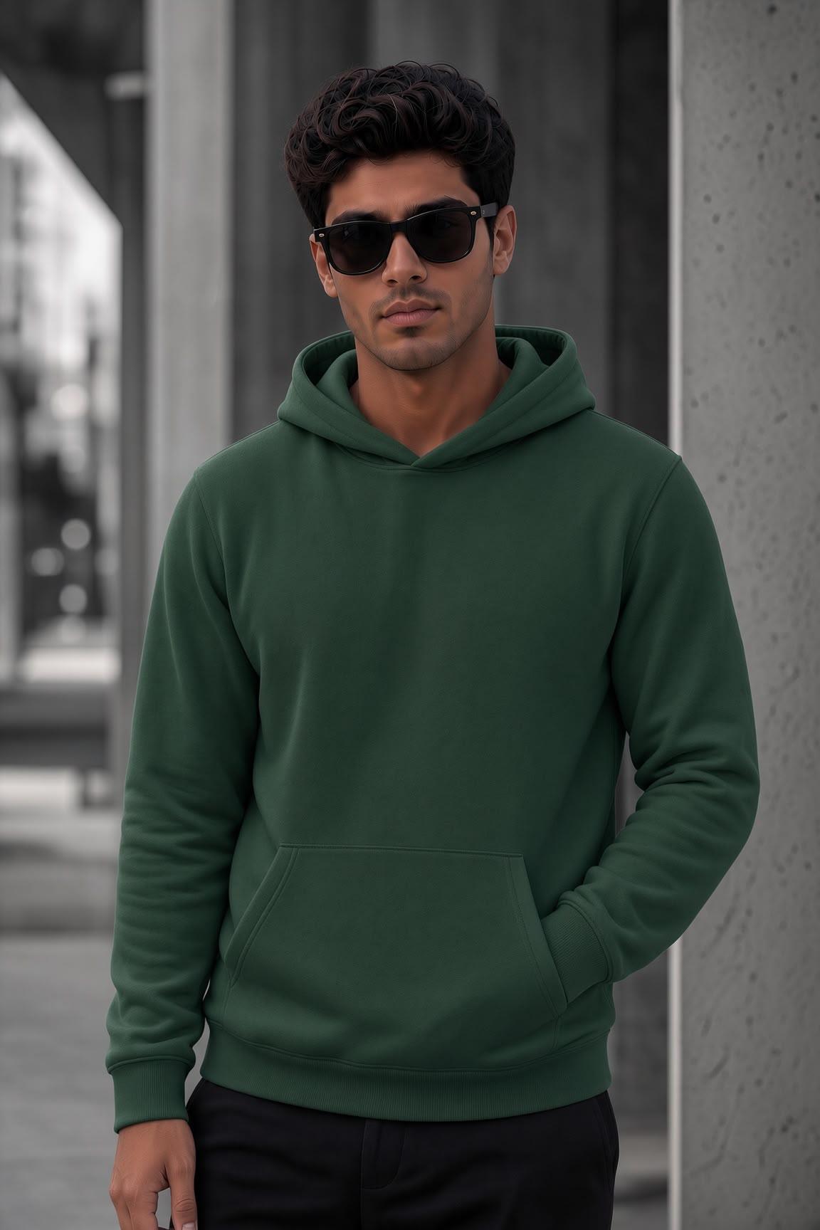 Bery Erkek İki İplik Şardonlu Kapüşonlu Basic Sweatshirt | Kanguru Cepli Düz Renk Günlük Hoodie