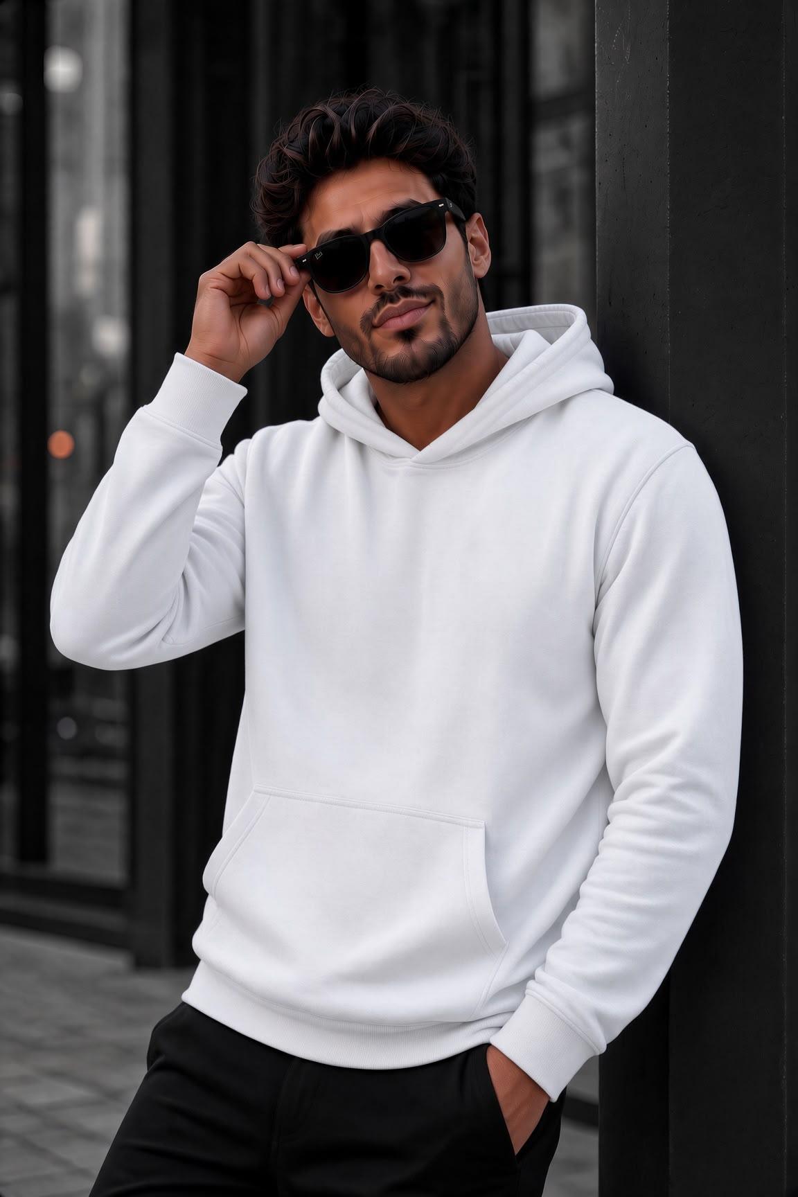 Bery Erkek İki İplik Şardonlu Kapüşonlu Basic Sweatshirt | Kanguru Cepli Düz Renk Günlük Hoodie