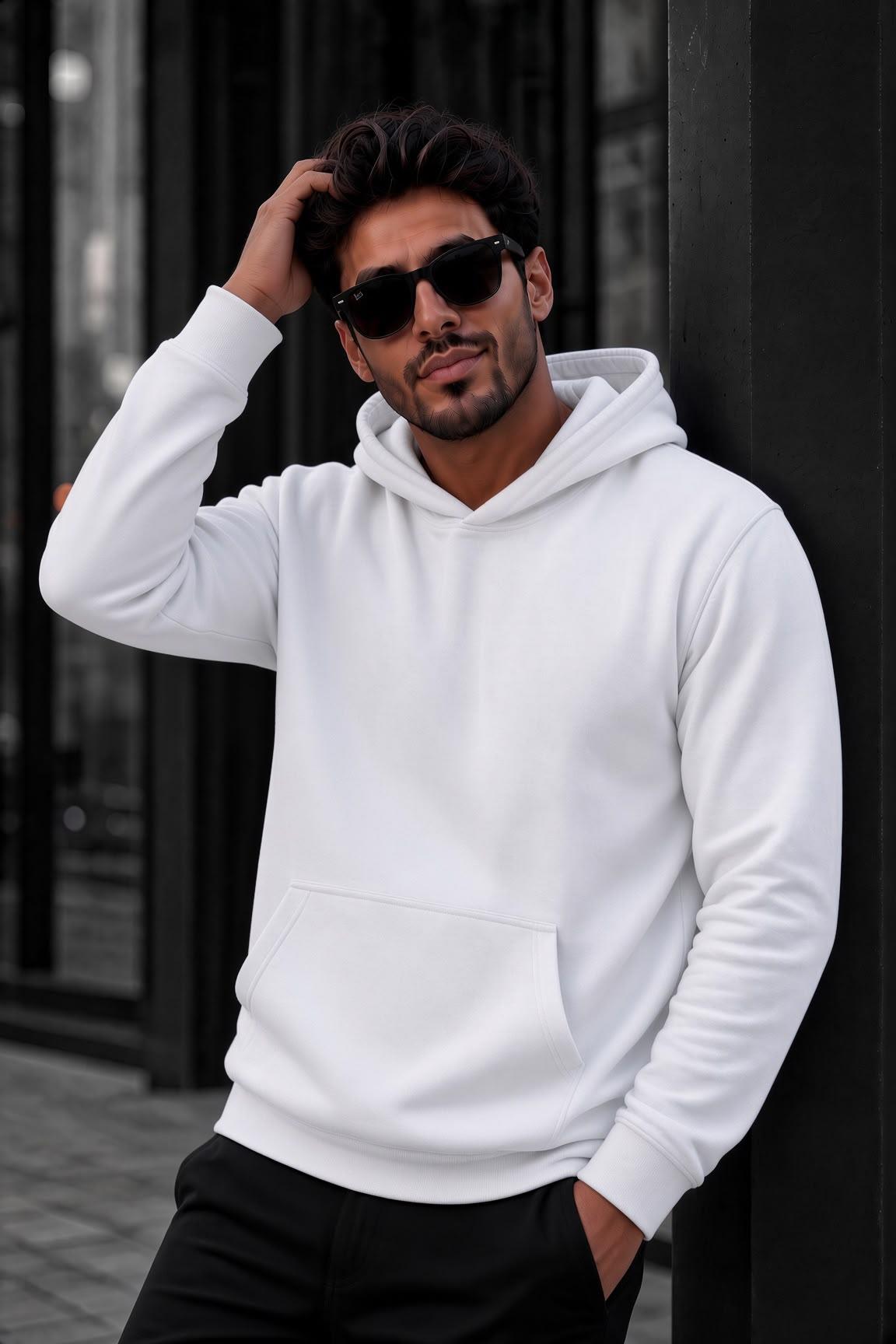 Bery Erkek İki İplik Şardonlu Kapüşonlu Basic Sweatshirt | Kanguru Cepli Düz Renk Günlük Hoodie