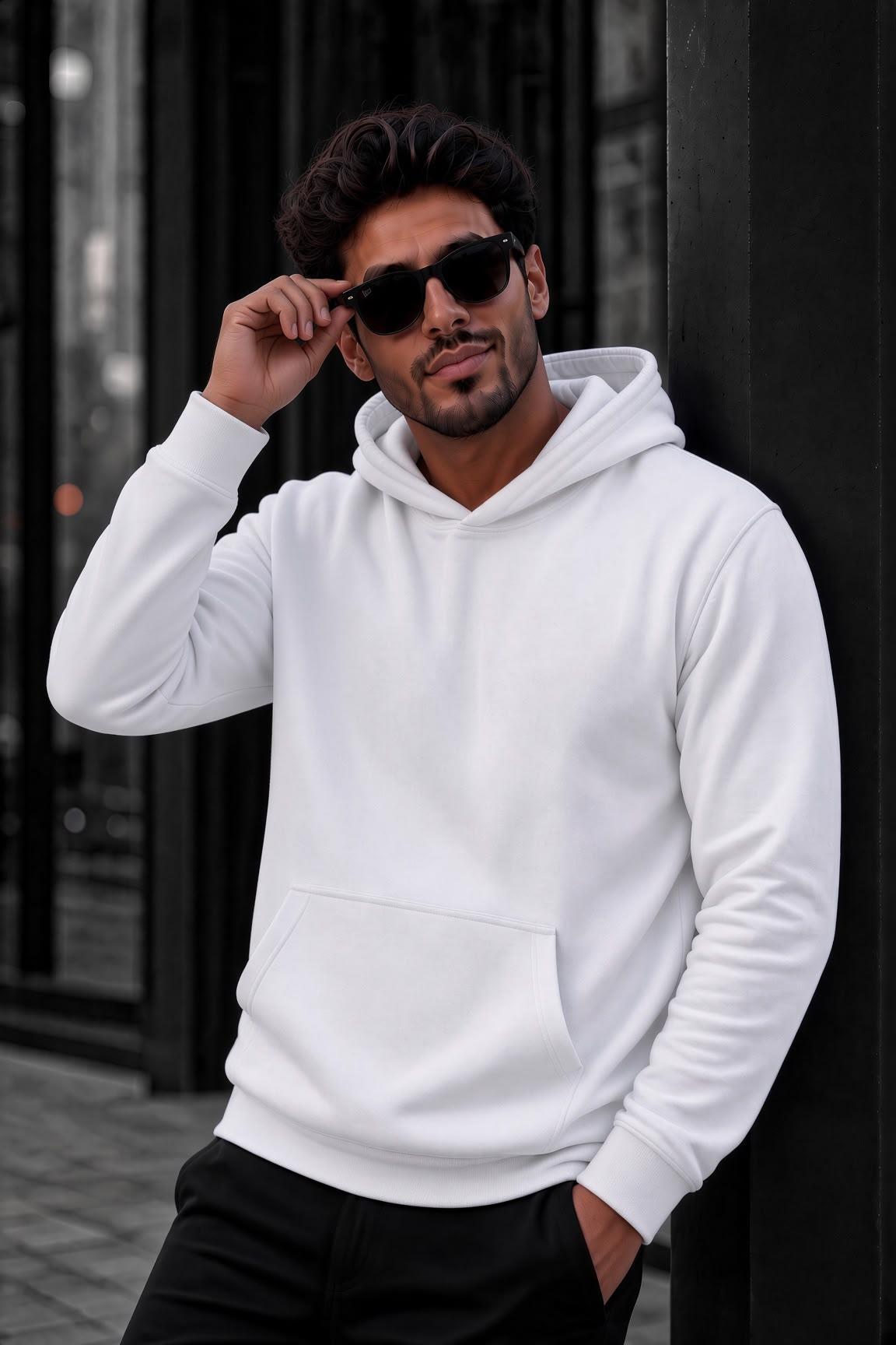 Bery Erkek İki İplik Şardonlu Kapüşonlu Basic Sweatshirt | Kanguru Cepli Düz Renk Günlük Hoodie