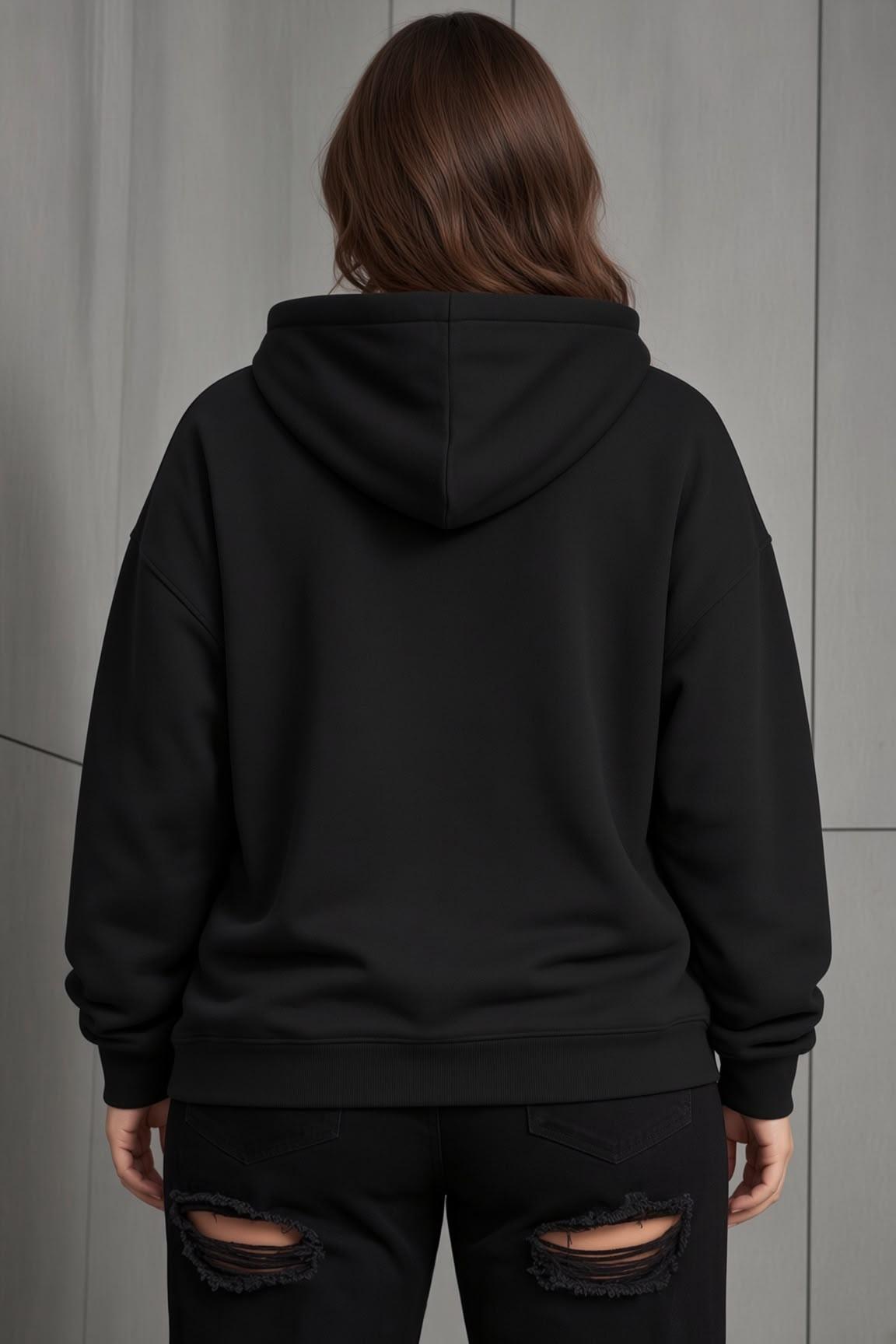 Bery Kadın Büyük Beden Battal Basic Kapüşonlu İki İplik Pamuklu Sweatshirt Rahat Kesim Unisex Sevgili Kombini