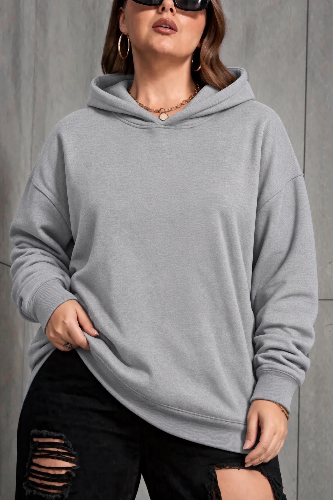 Bery Kadın Büyük Beden Battal Basic Kapüşonlu İki İplik Pamuklu Sweatshirt Rahat Kesim Unisex Sevgili Kombini