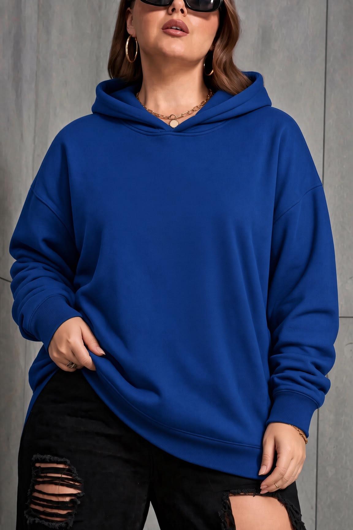 Bery Kadın Büyük Beden Battal Basic Kapüşonlu İki İplik Pamuklu Sweatshirt Rahat Kesim Unisex Sevgili Kombini