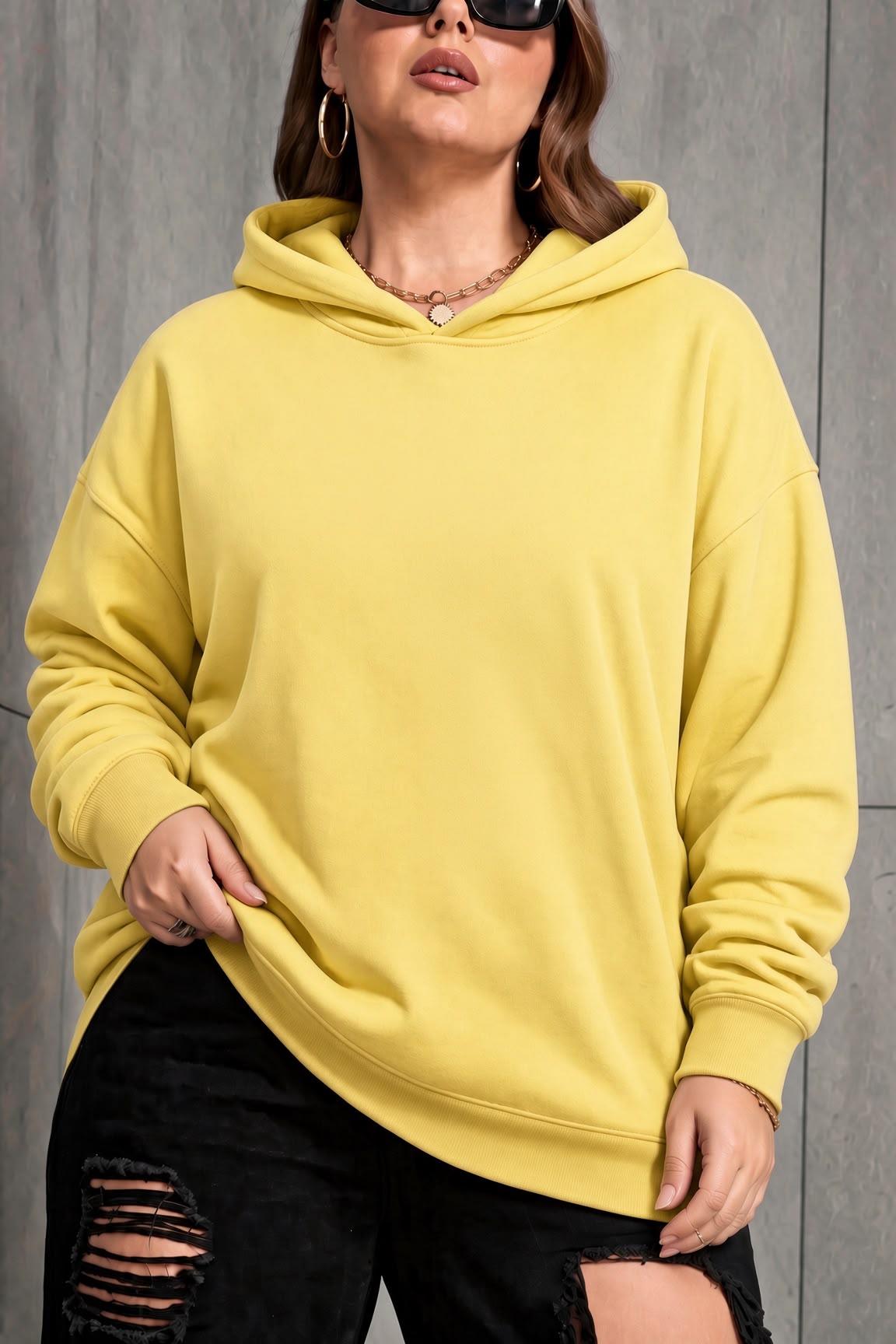 Bery Kadın Büyük Beden Battal Basic Kapüşonlu İki İplik Pamuklu Sweatshirt Rahat Kesim Unisex Sevgili Kombini